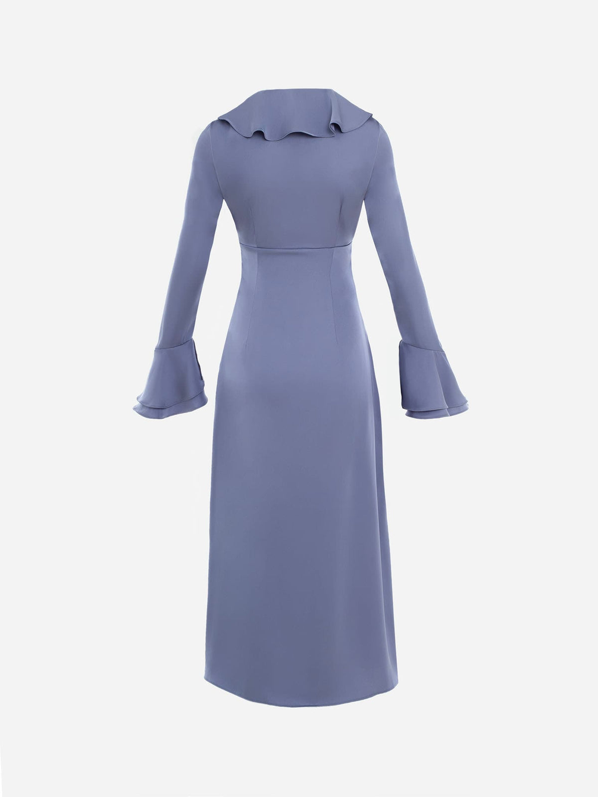 Solid Ruffle Faux Pearl Midi Dress