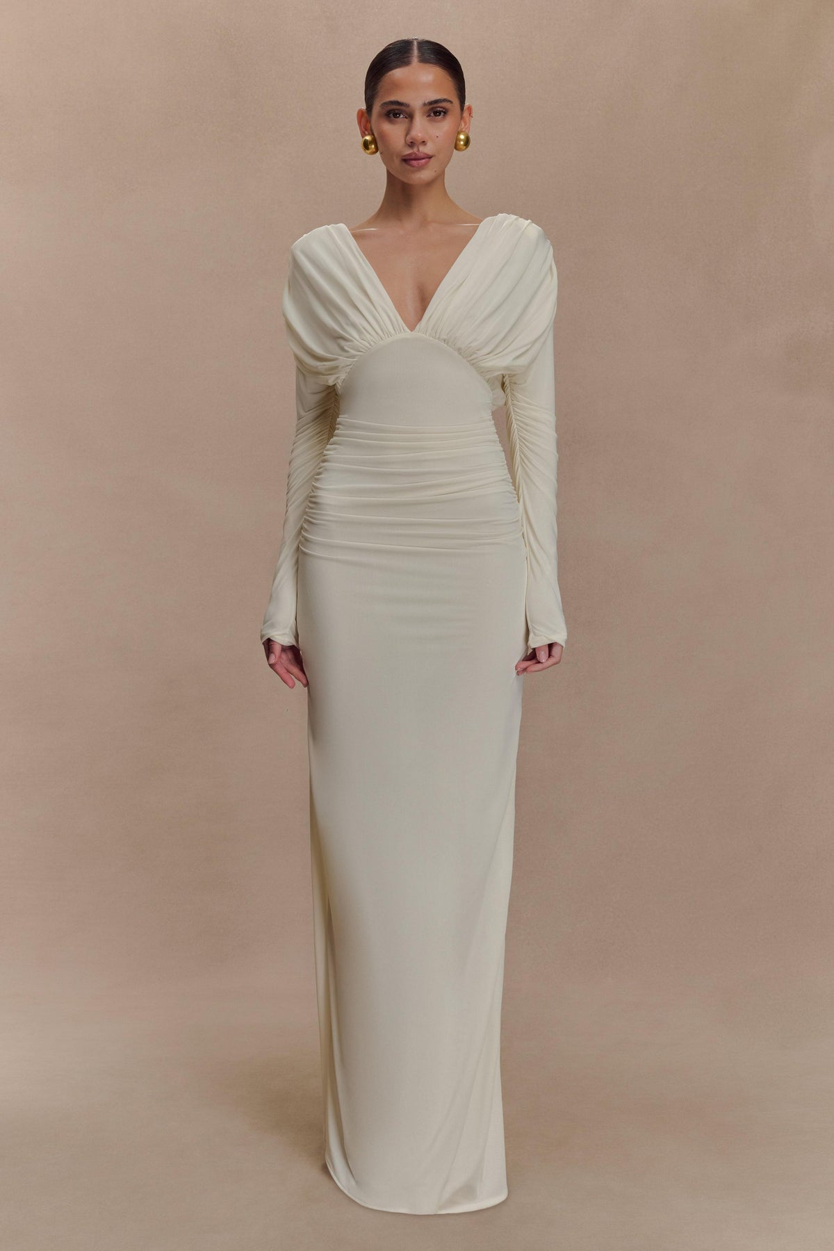 Jersey Gathering Plunge Maxi Dress