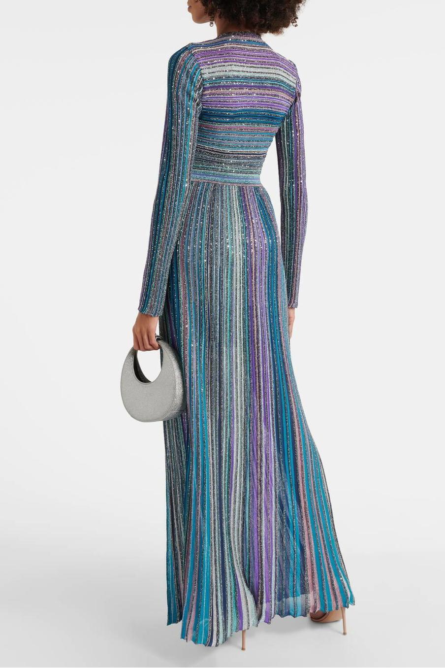Knit Contrast Color V-Neck Midi Dress
