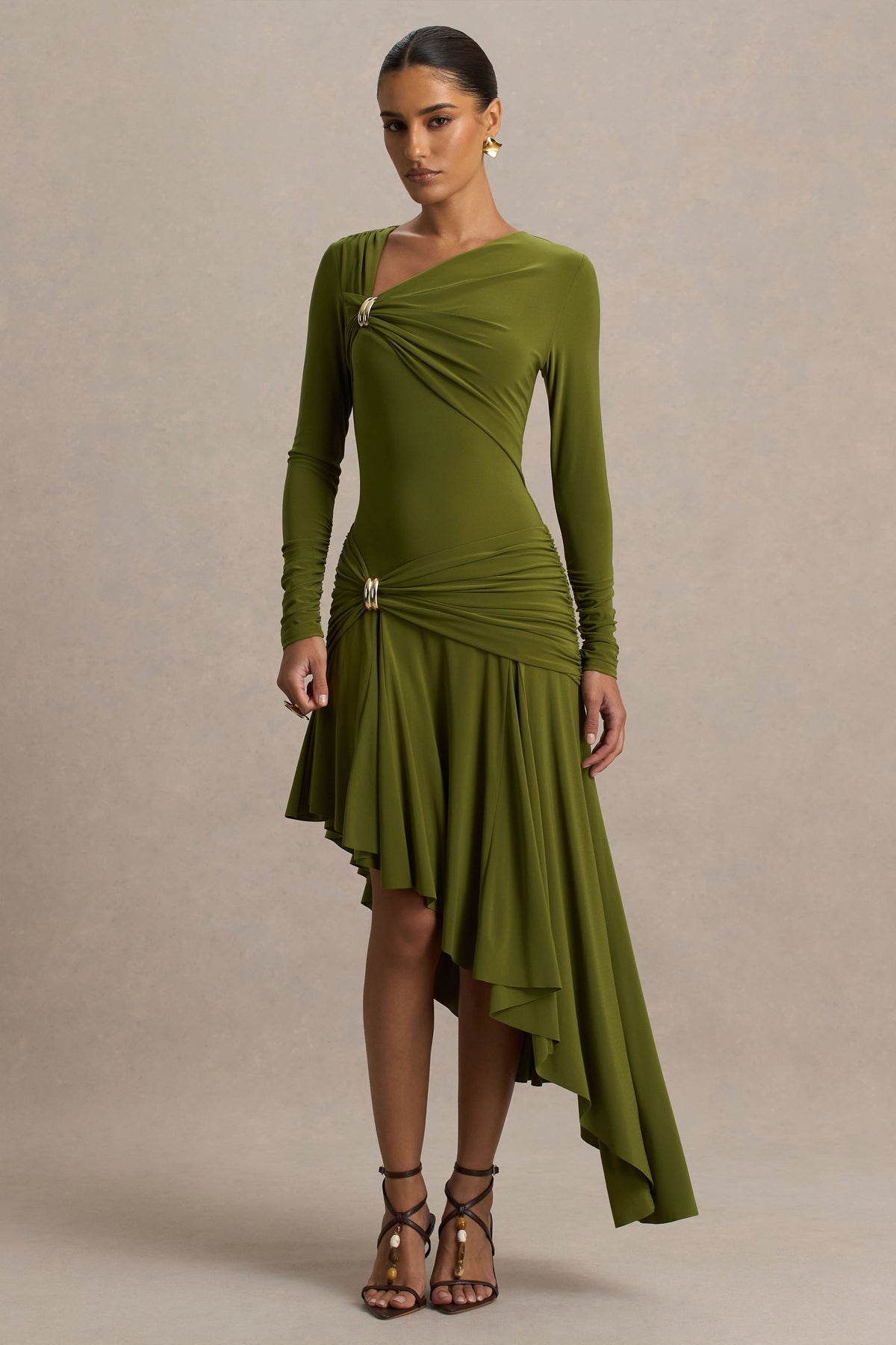 Jersey Metal Decorations  Asymmetrical Midi Dress
