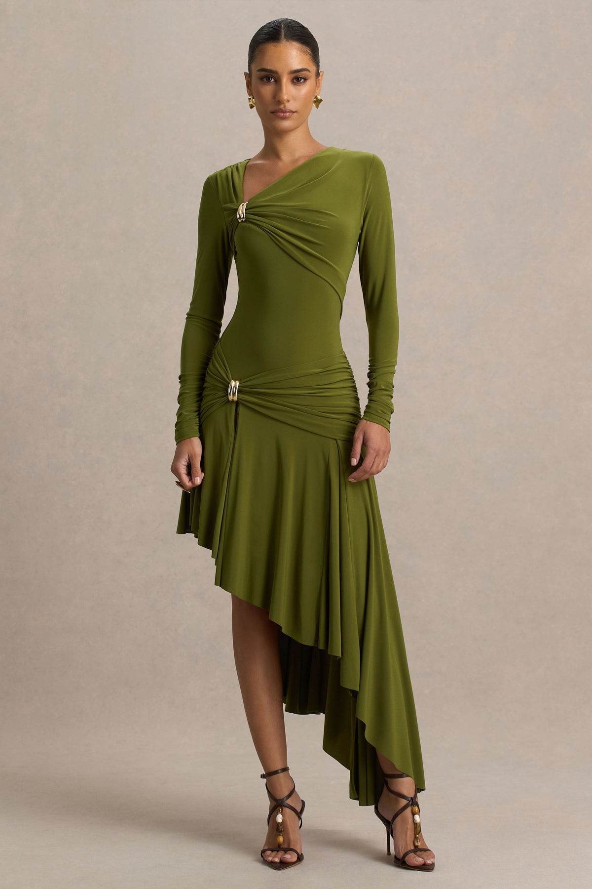 Jersey Metal Decorations  Asymmetrical Midi Dress