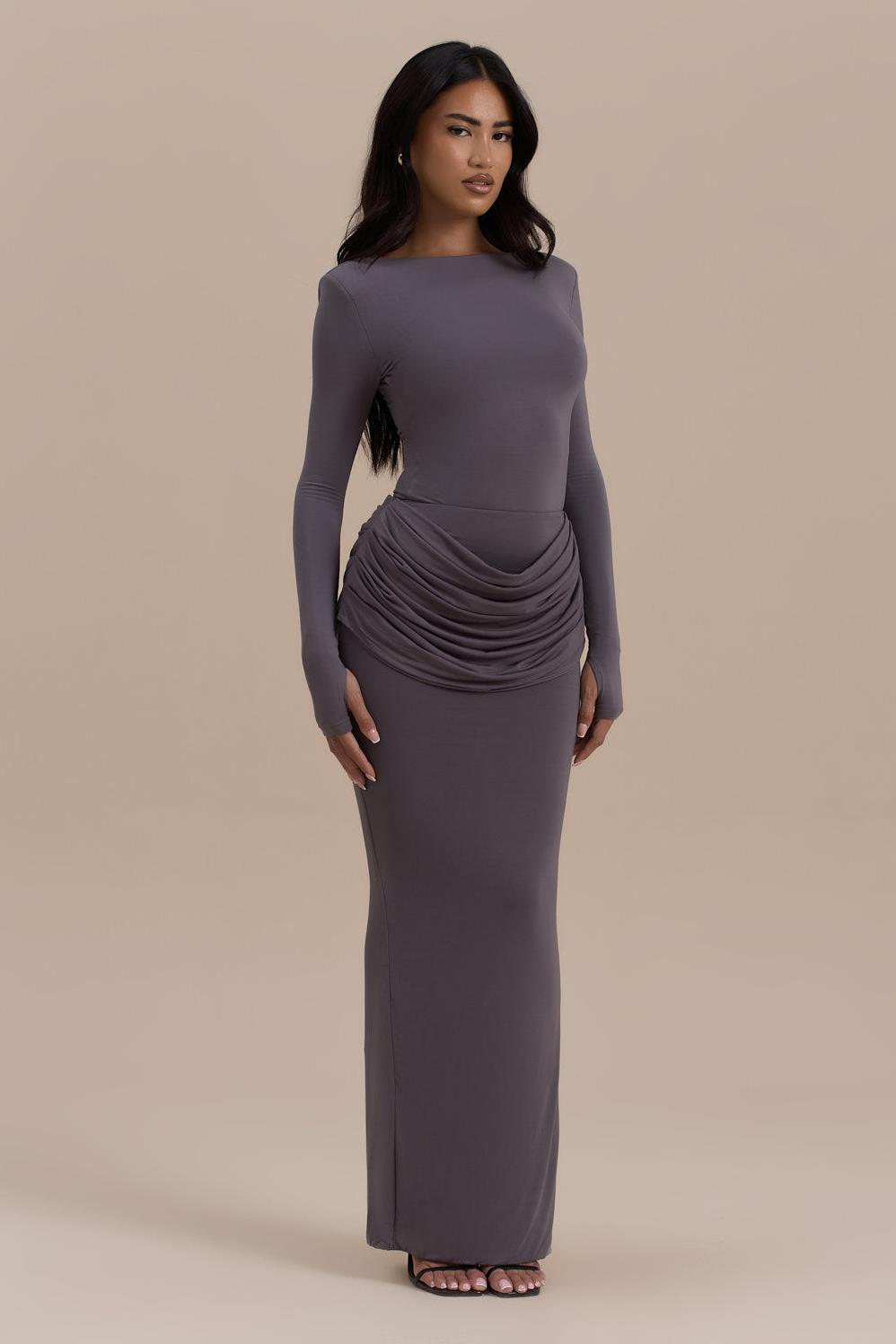 Jersey Ruched Long Sleeve Maxi Dress