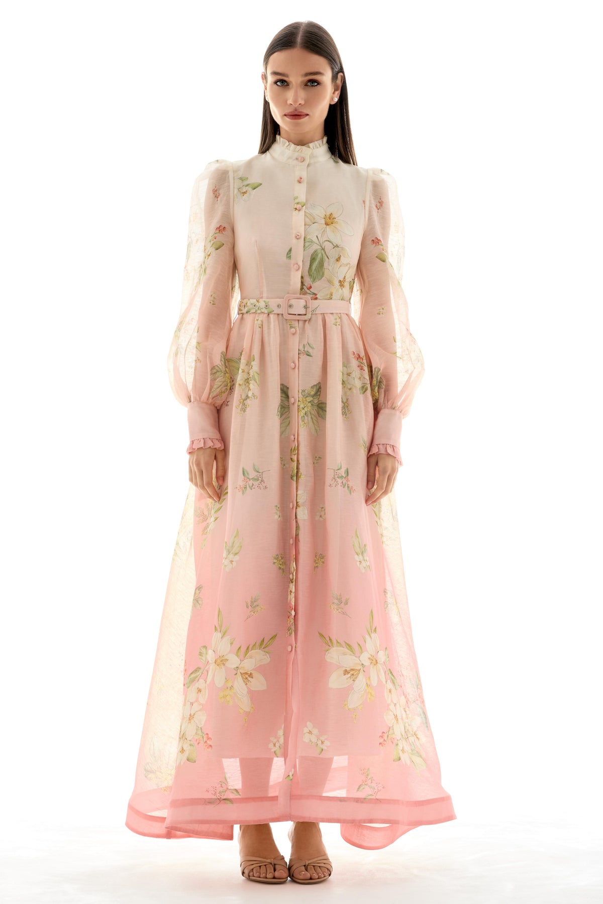 Floral Single Breasted Maxi Dress With Belt