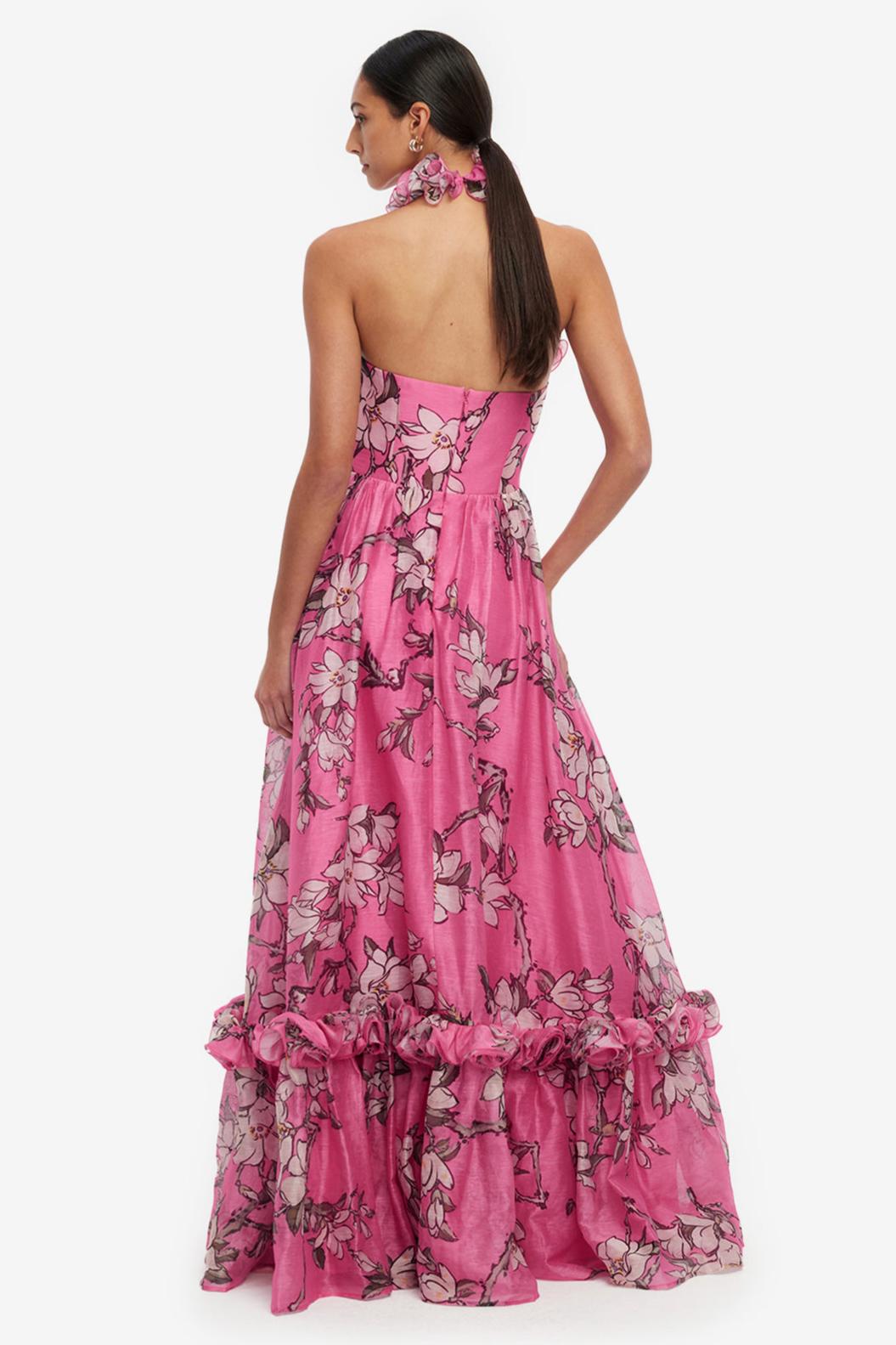 Floral Frill Halter Neck Maxi Dress