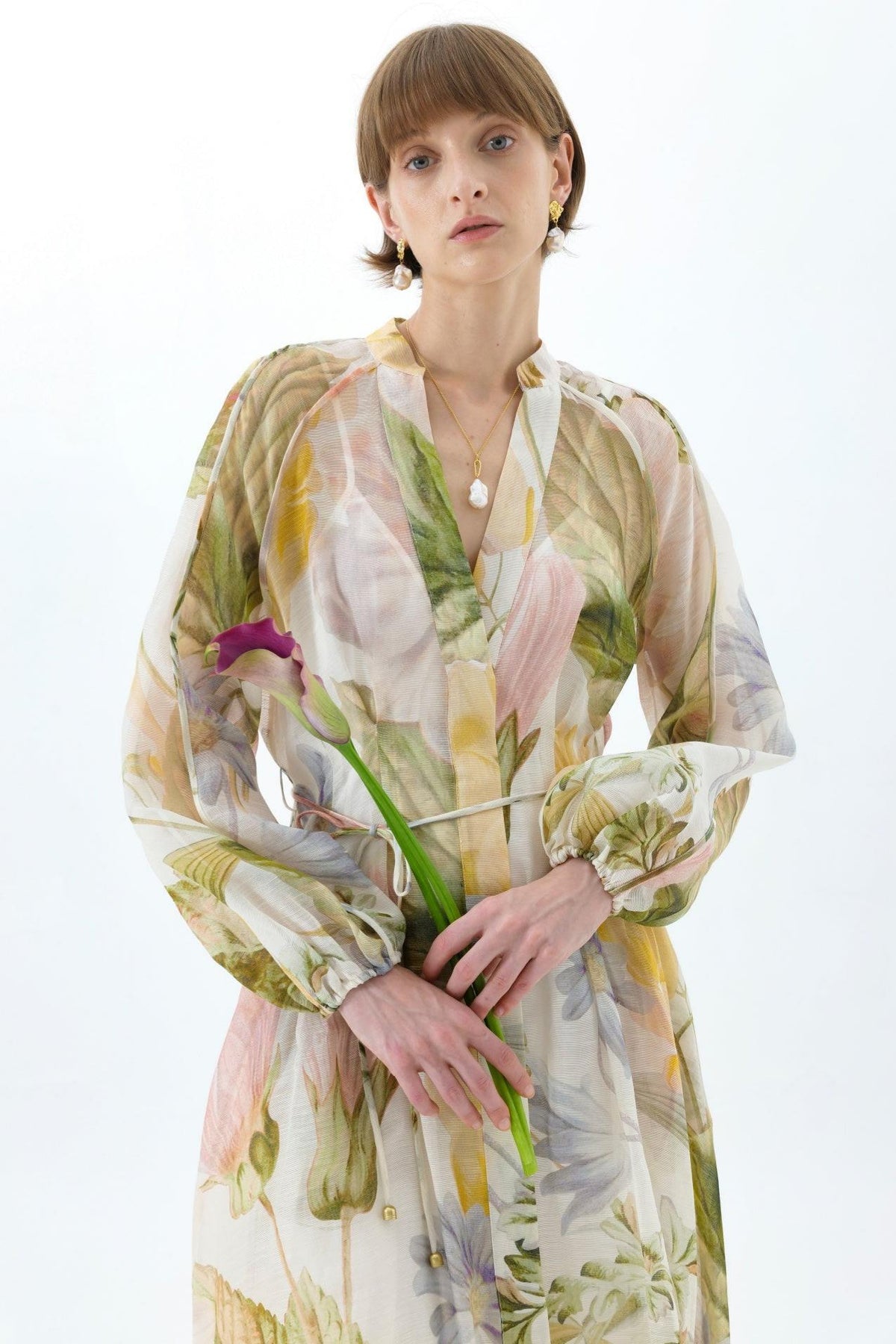 Floral Raglan Sleeve V-Neck Midi Dress
