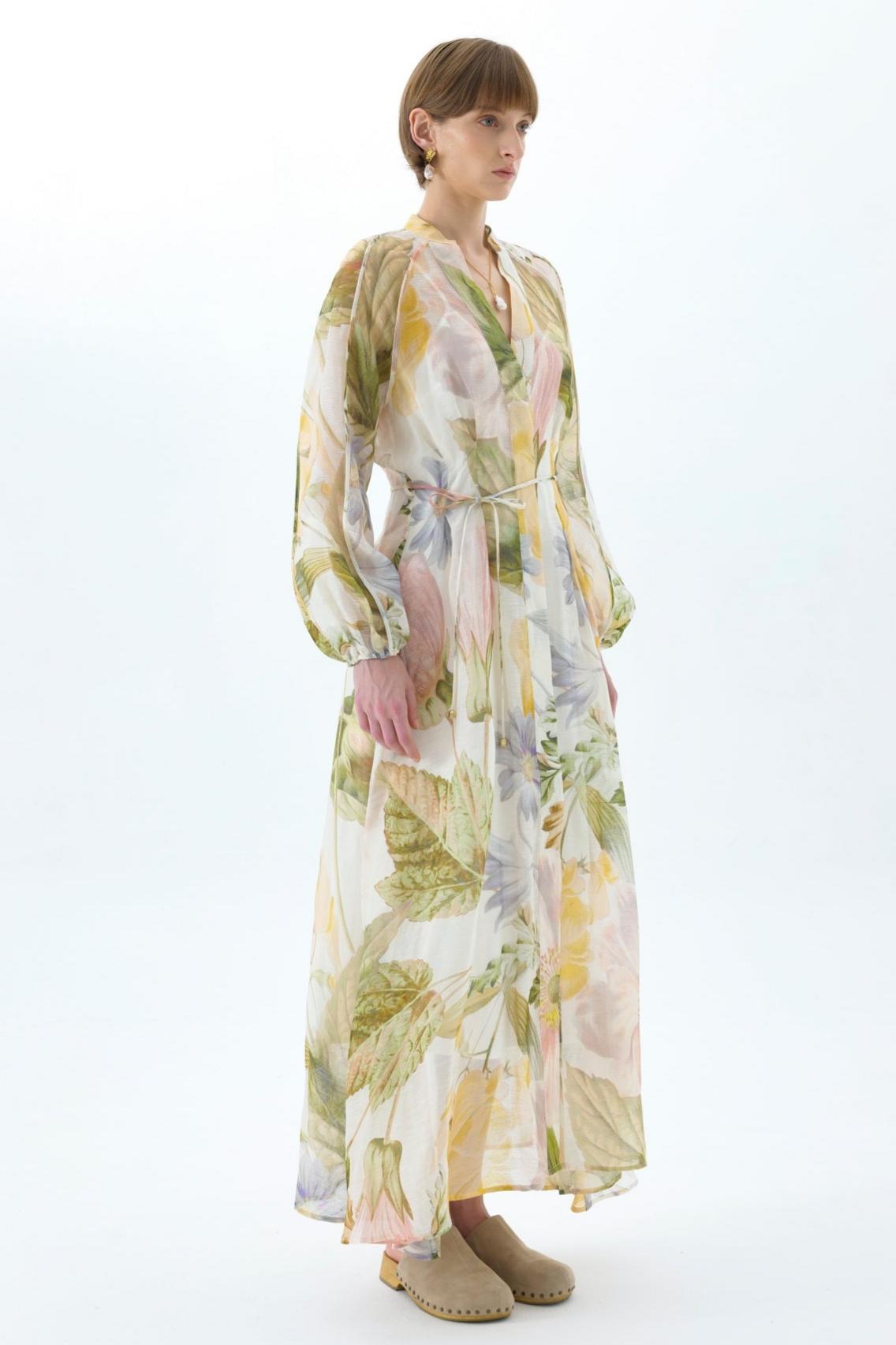 Floral Raglan Sleeve V-Neck Midi Dress