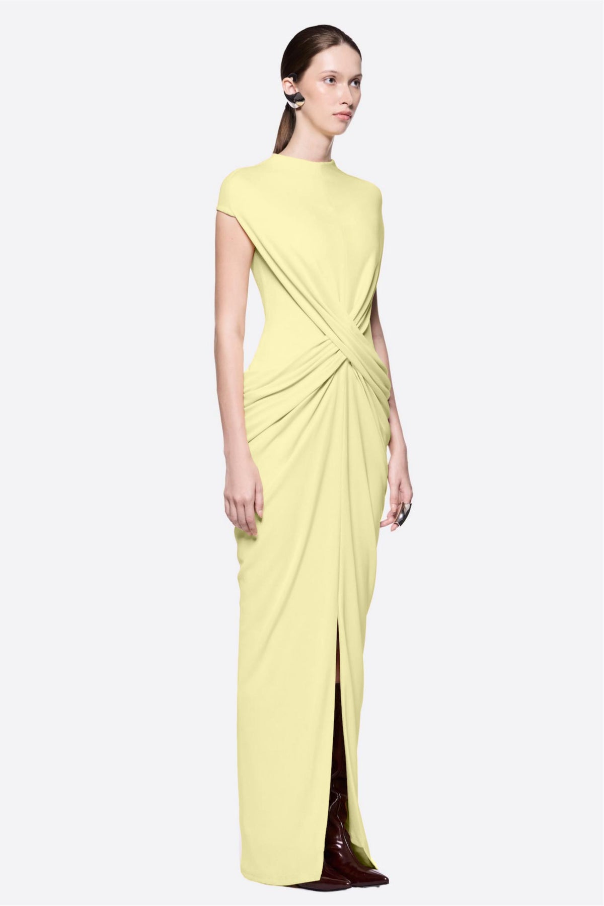 Jersey Ruched Slit Maxi Dress