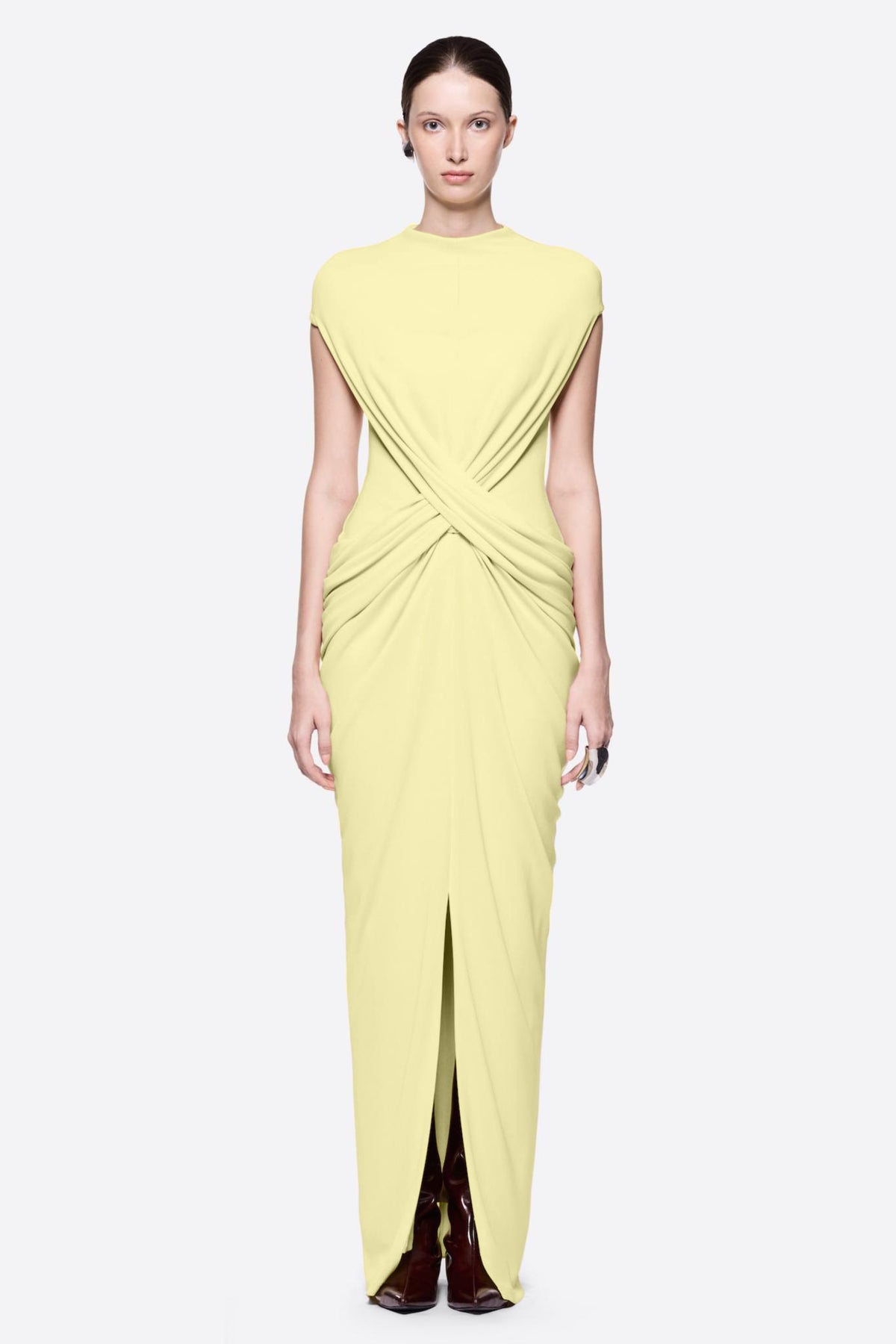 Jersey Ruched Slit Maxi Dress