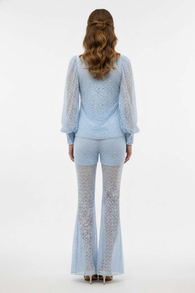 Lace Metal Button Top & High Waist Pants Set