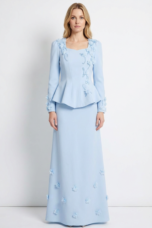 3D Flower Beaded Top & Midi Skirt Set
