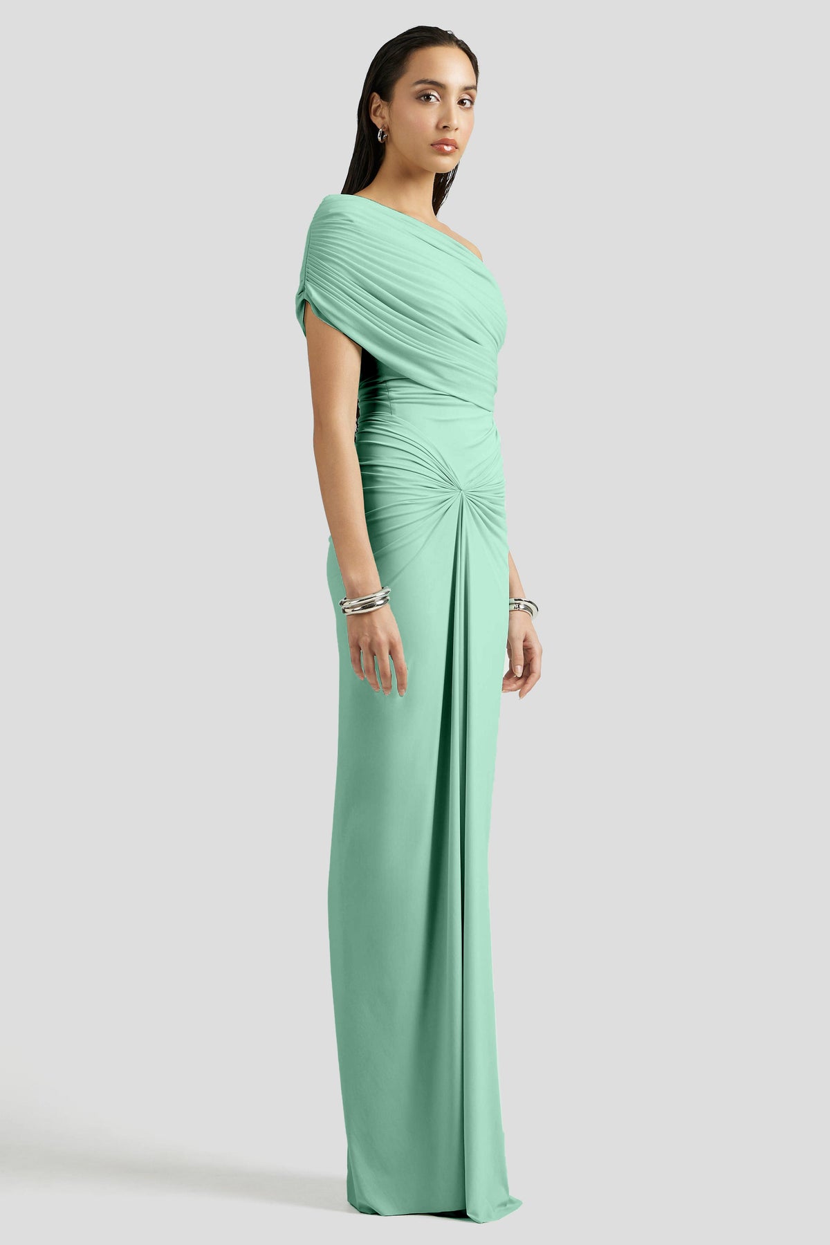 Jersey Gathering One Shoulder Maxi Dress