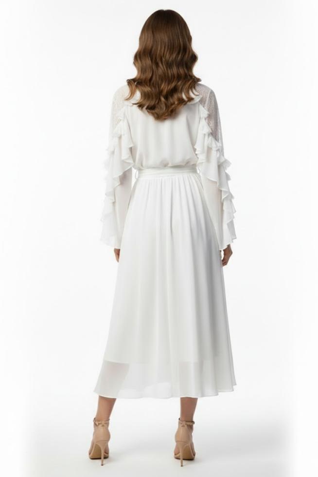 Lace 3D Flower Ruffle Midi Dress