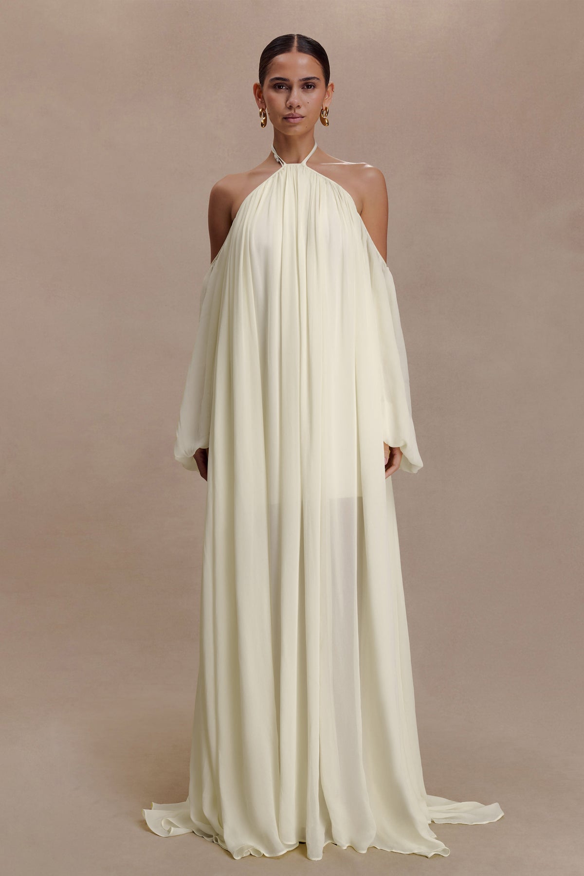 Chiffon Halter Neck Backless Maxi Dress