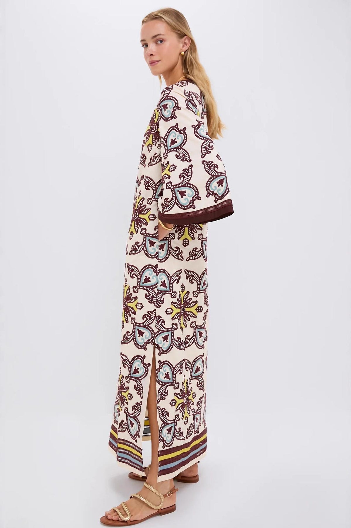 Paisley Print V-Neck Midi Dress