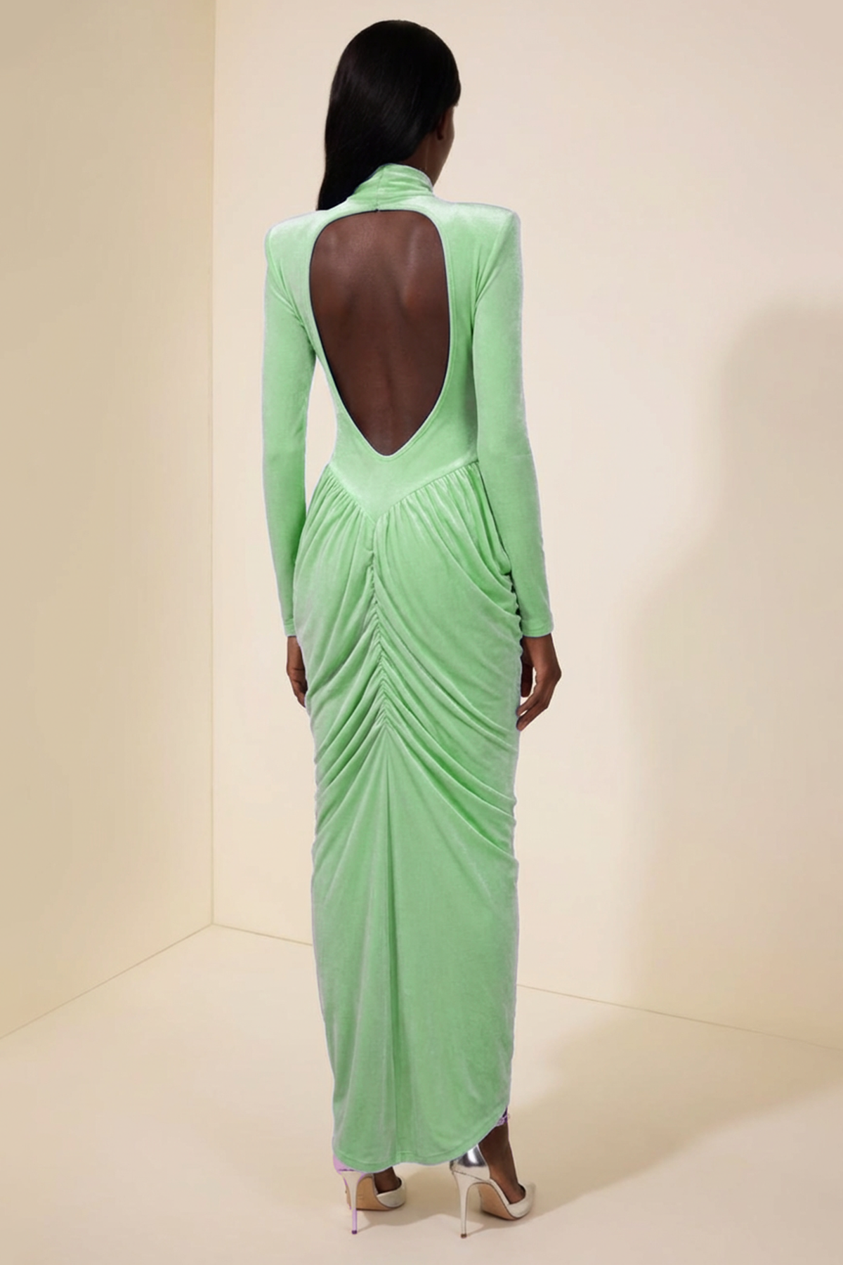 Jersey Stand Collar Backless Maxi Dress