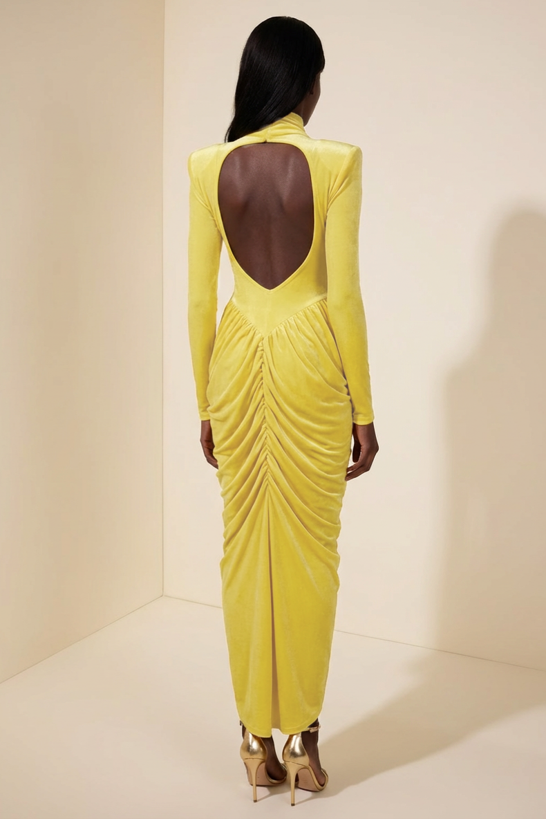 Jersey Stand Collar Backless Maxi Dress