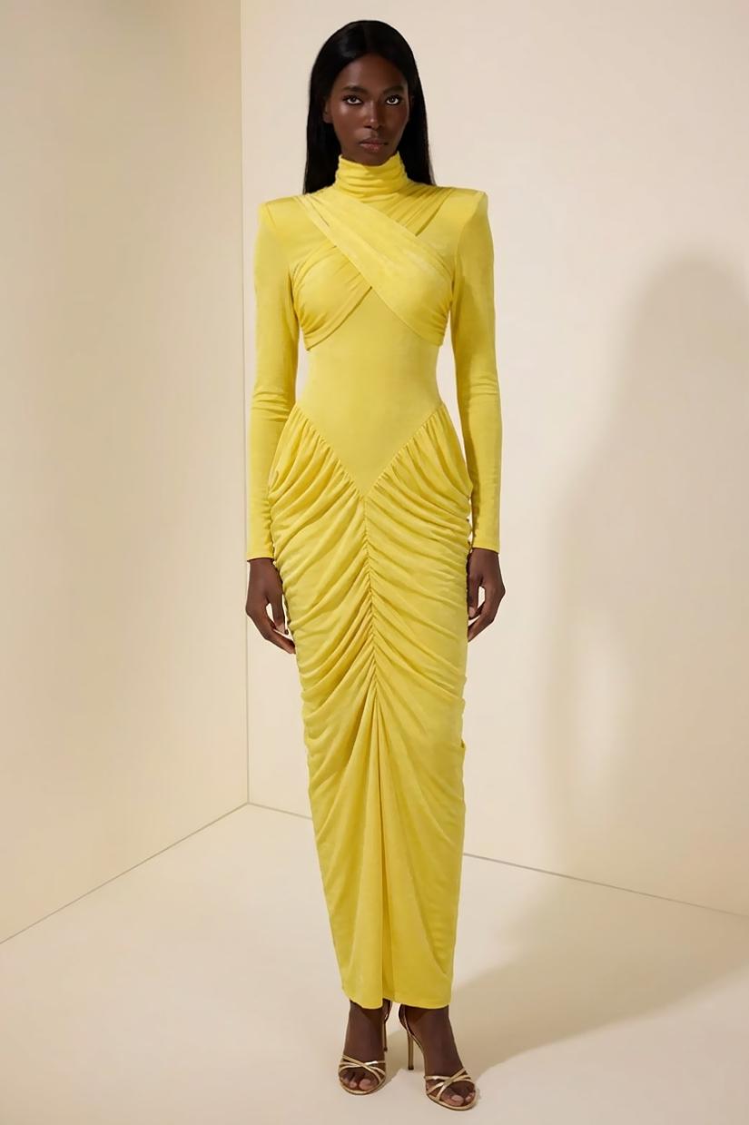 Jersey Stand Collar Backless Maxi Dress