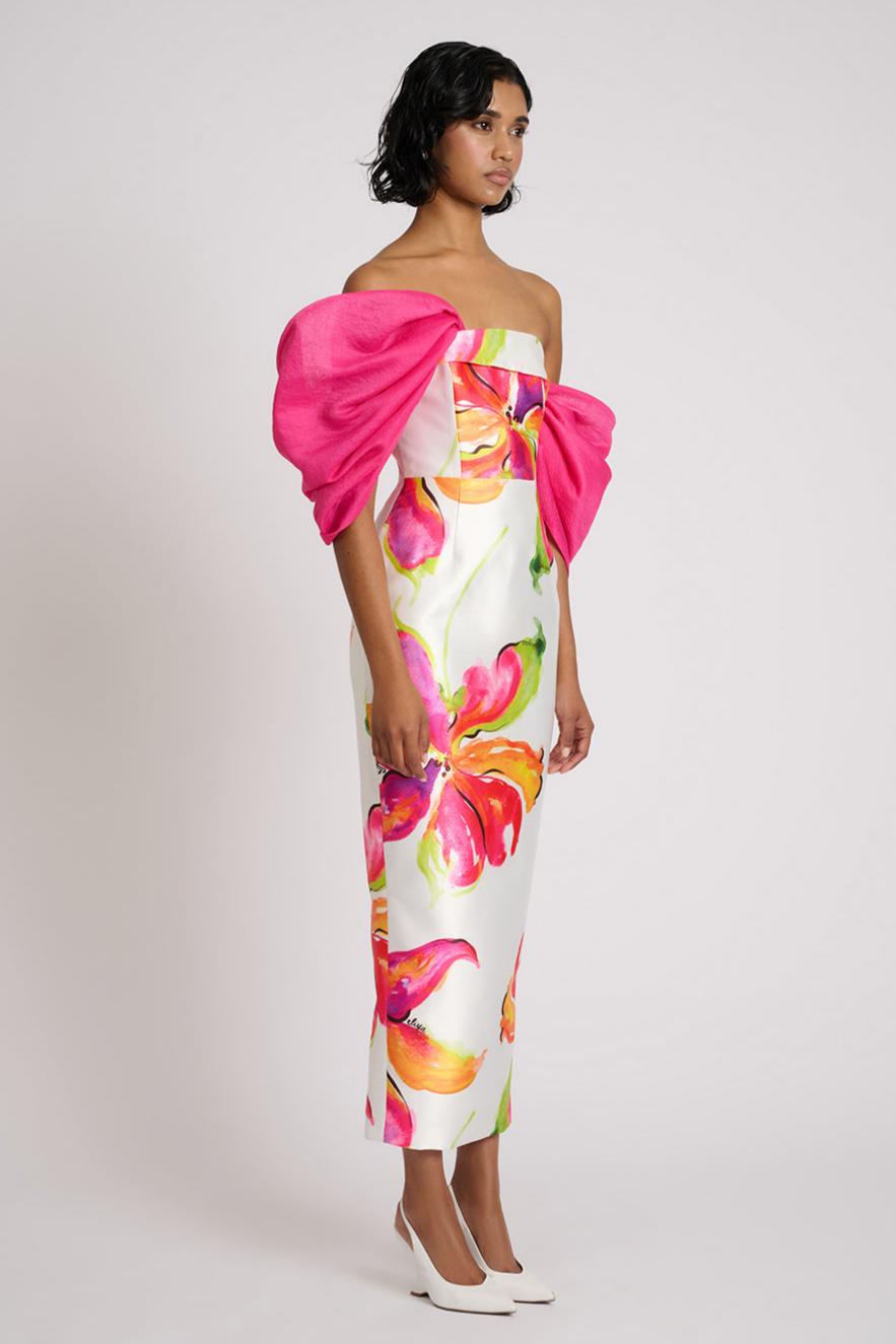 Floral Off-Shoulder Slit Midi Dress