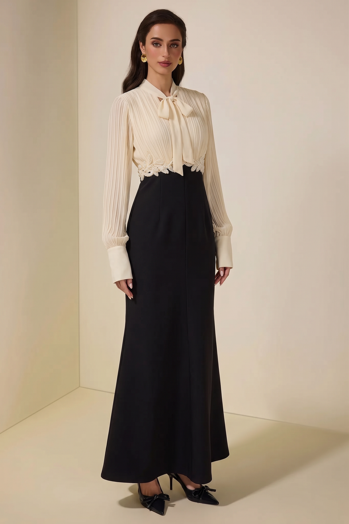 Chiffon Pleated Rivet Maxi Dress