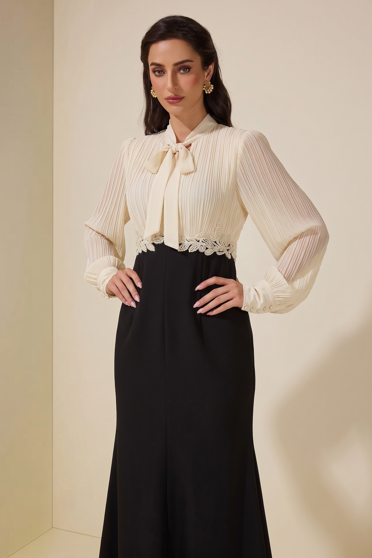Chiffon Pleated Rivet Maxi Dress