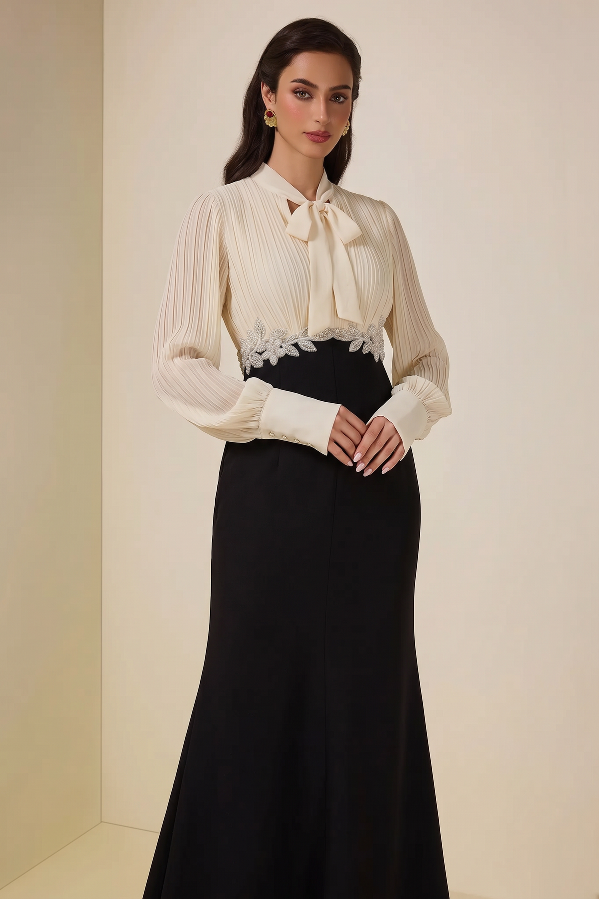 Chiffon Pleated Rivet Maxi Dress