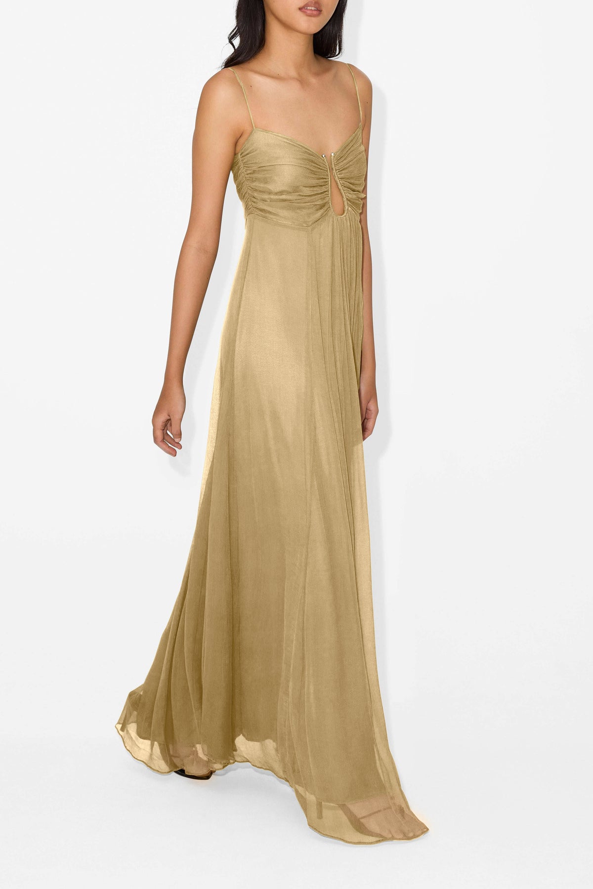 Chiffon Cut-Out Gathering Midi Dress