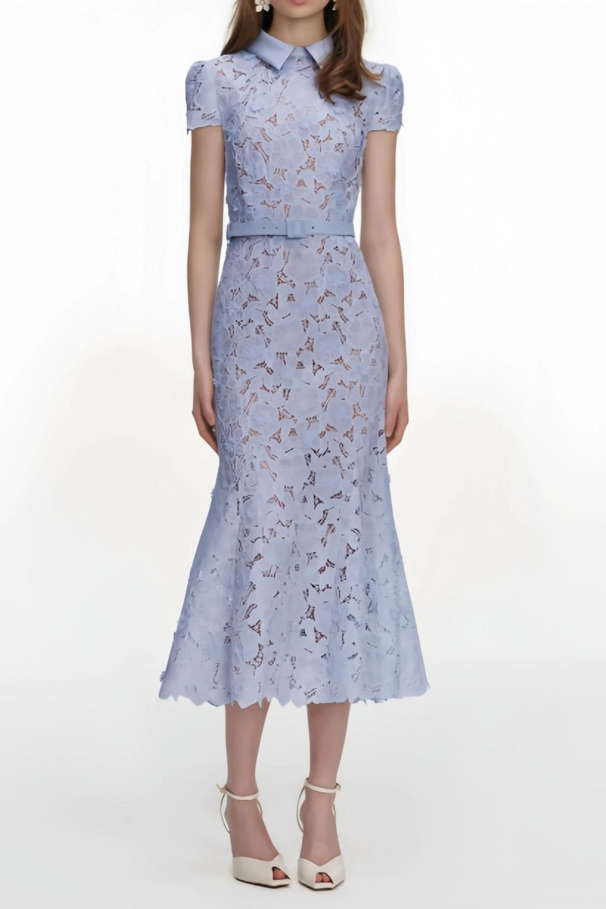 Lace Flapped Midi Dress With Belt