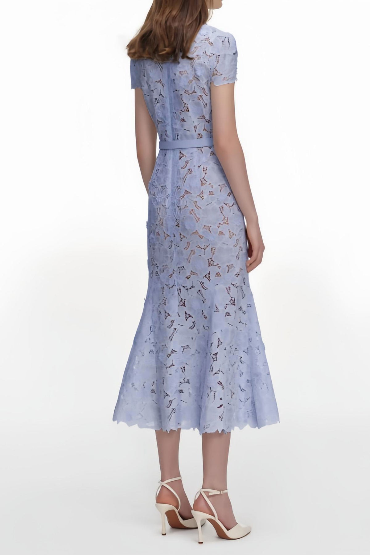 Lace Flapped Midi Dress With Belt