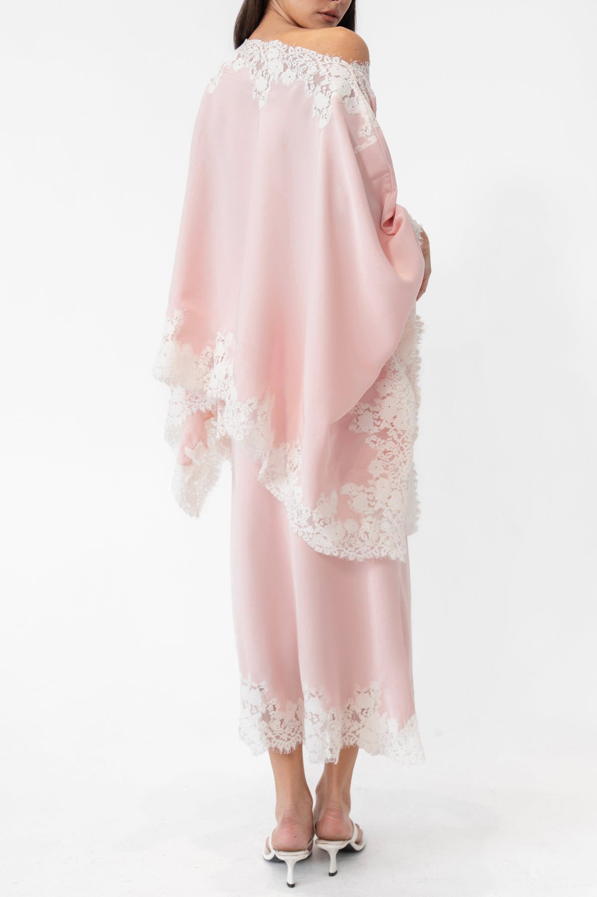 Satin Lace One Shoulder Cape & Maxi Skirt Set