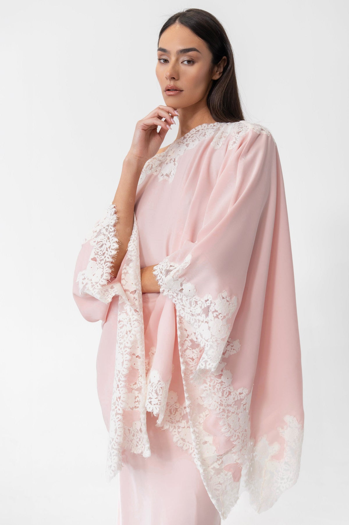 Satin Lace One Shoulder Cape & Maxi Skirt Set