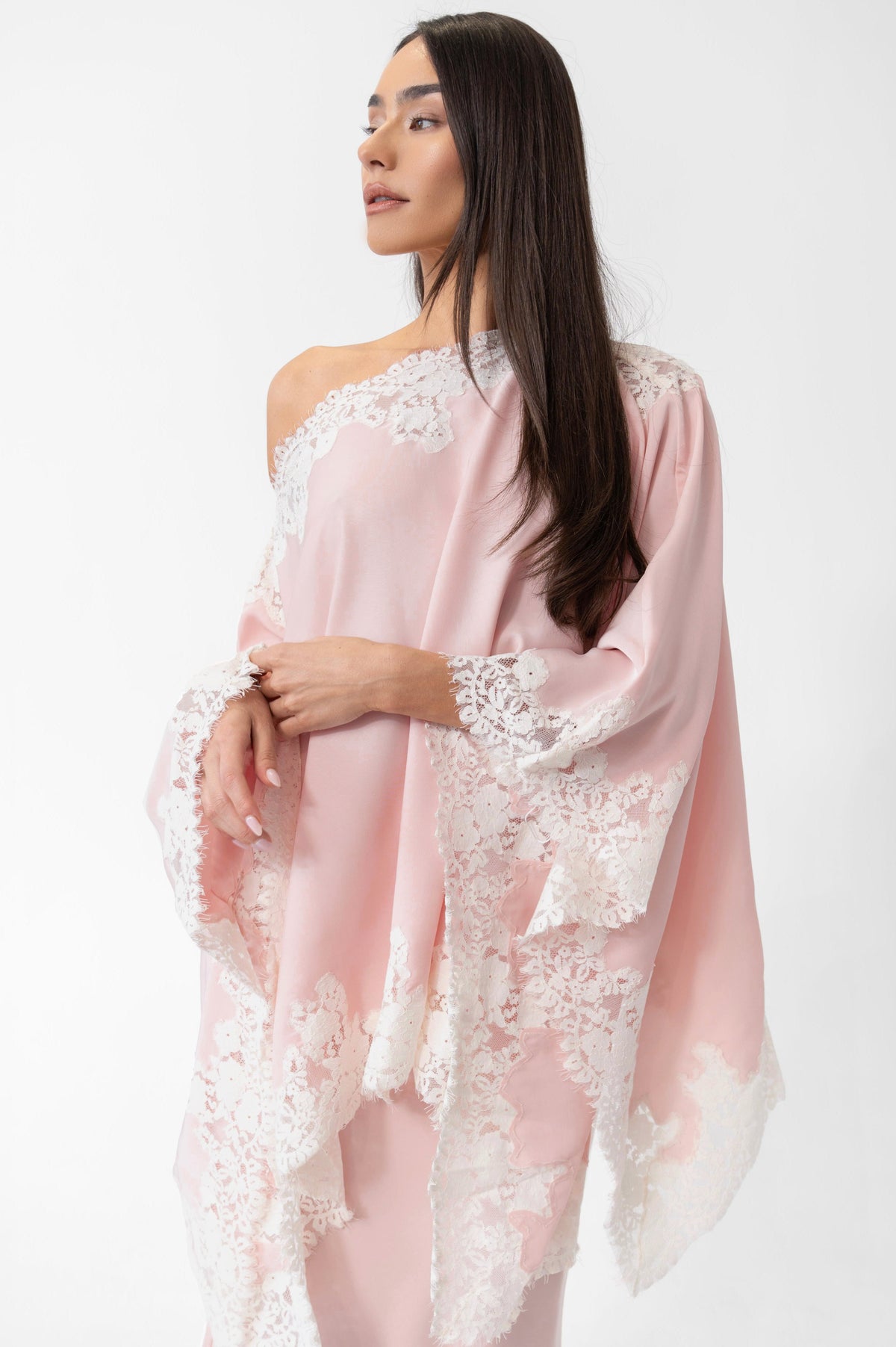 Satin Lace One Shoulder Cape & Maxi Skirt Set