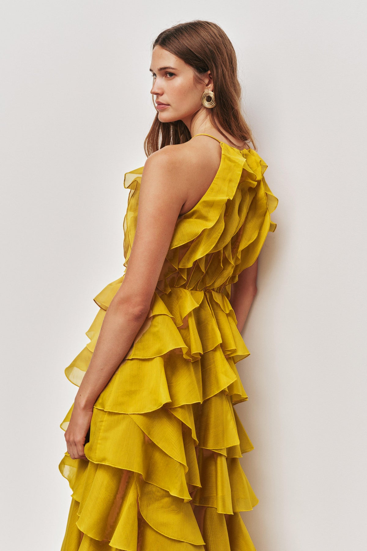 Ruffle Solid Slip Maxi Dress