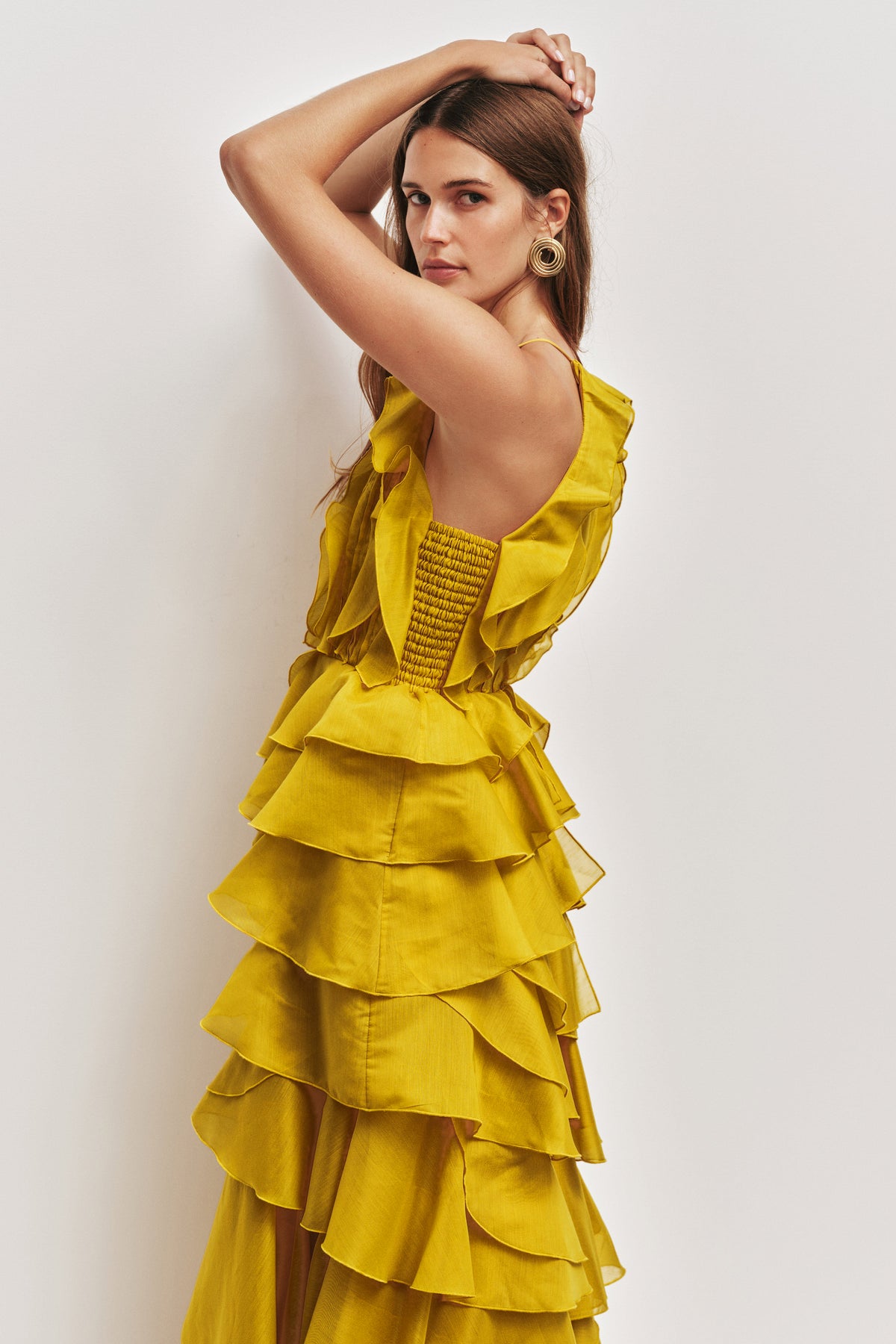 Ruffle Solid Slip Maxi Dress