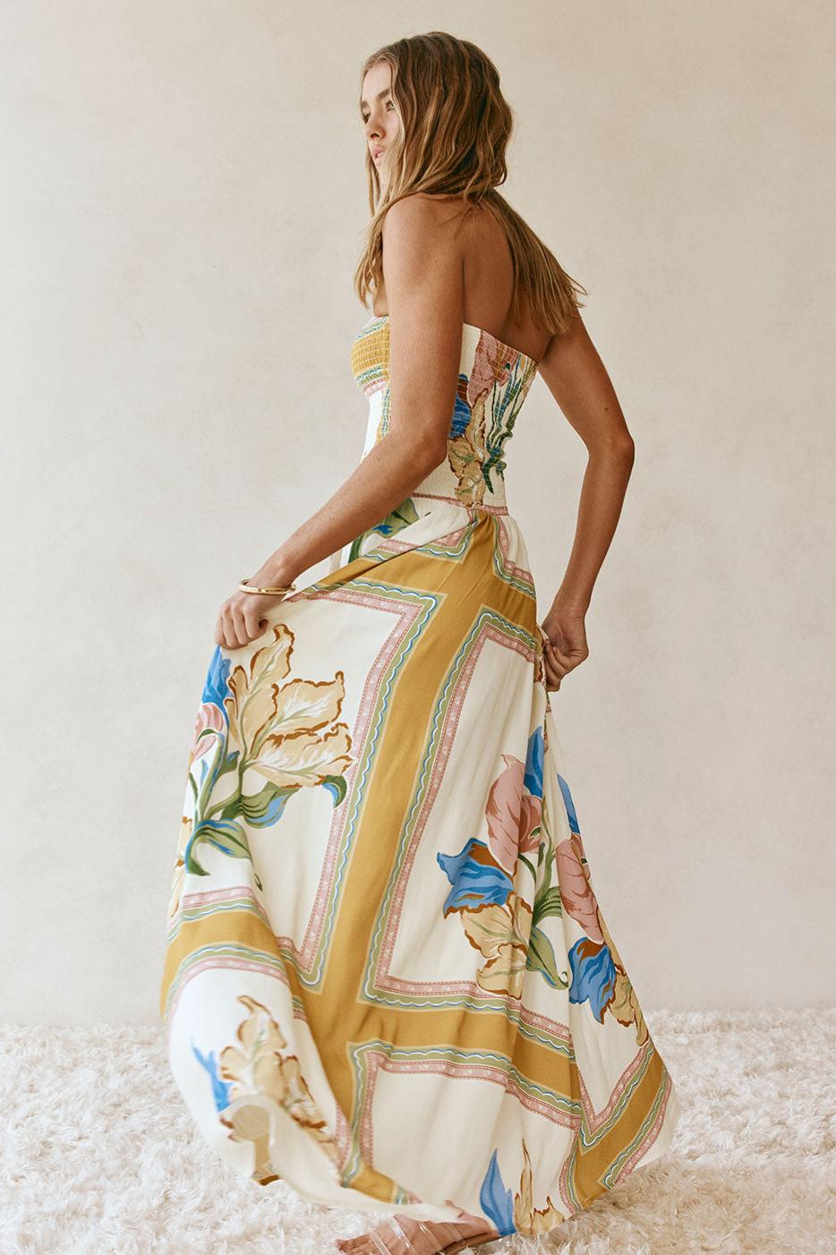 Floral Smocking Sleeveless Midi Dress