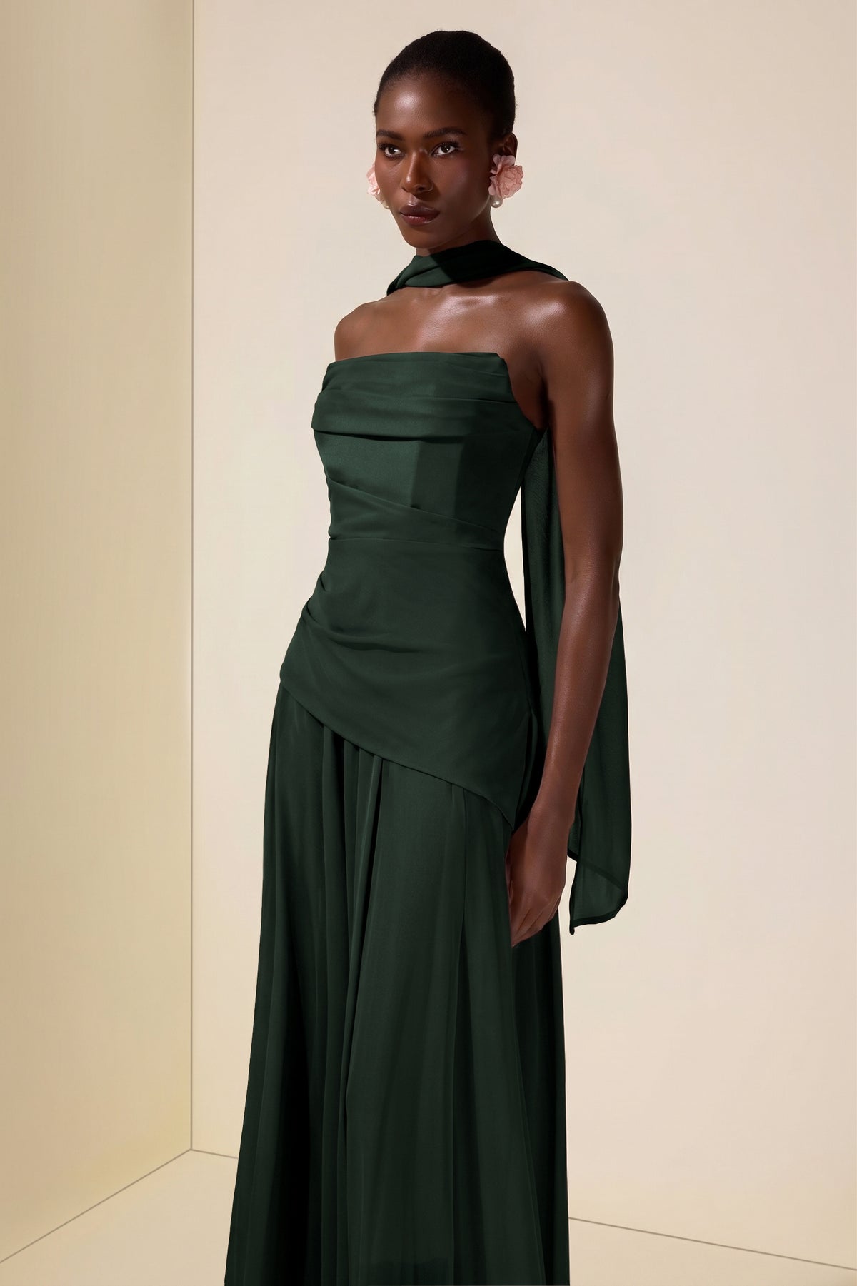 Solid Off-Shoulder Tie-Up Midi Dress
