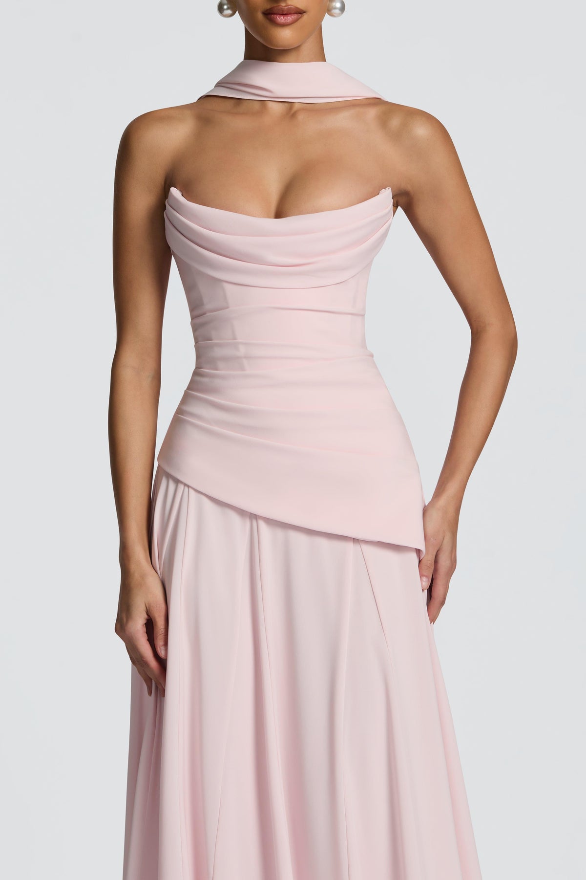 Solid Off-Shoulder Tie-Up Midi Dress