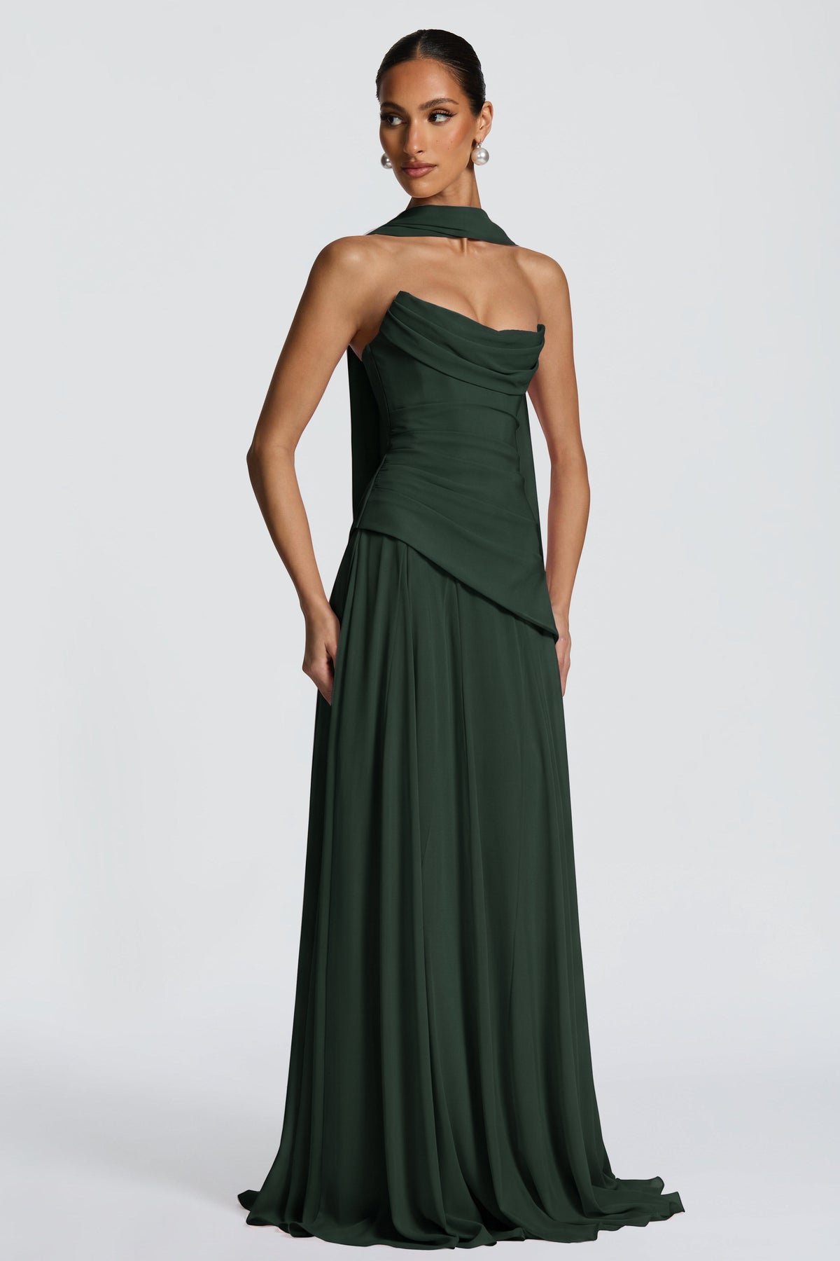 Solid Off-Shoulder Tie-Up Midi Dress