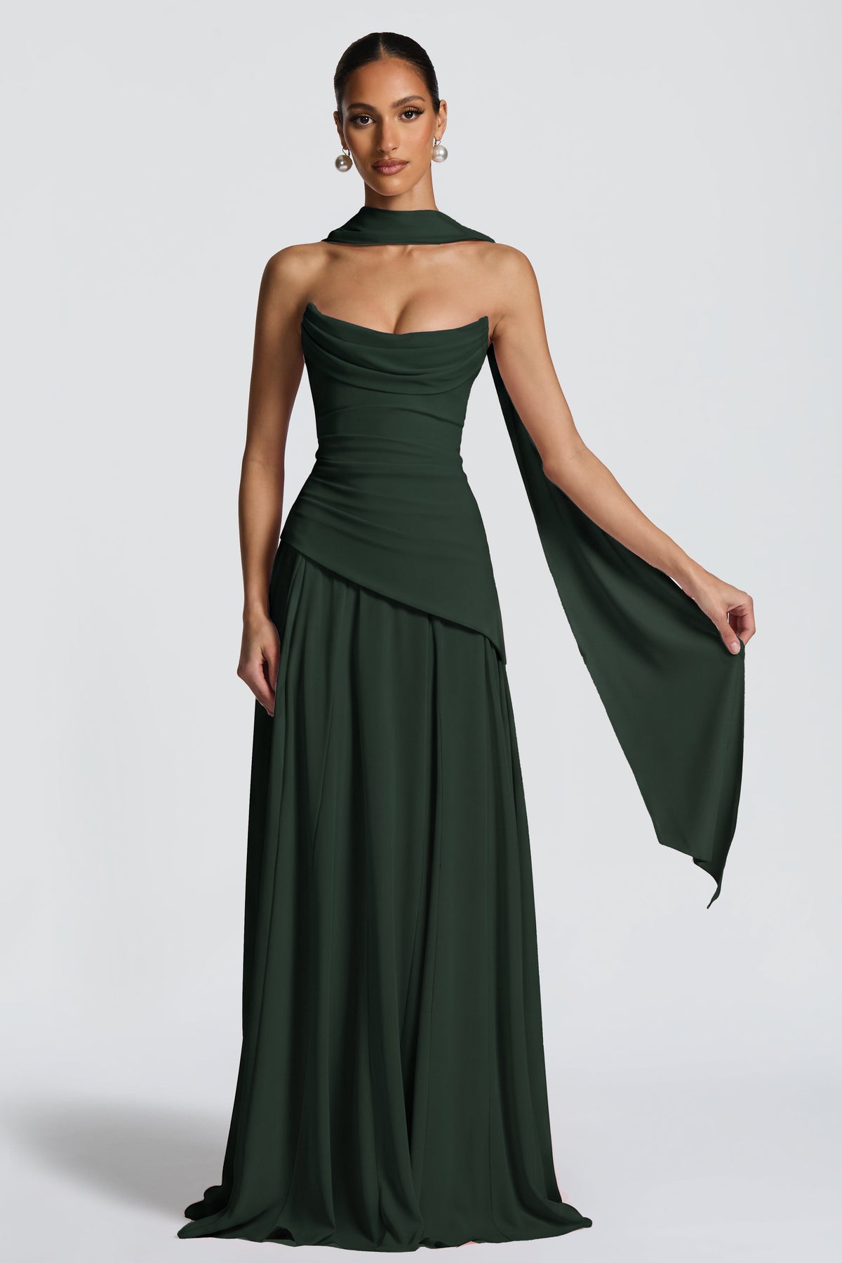 Solid Off-Shoulder Tie-Up Midi Dress