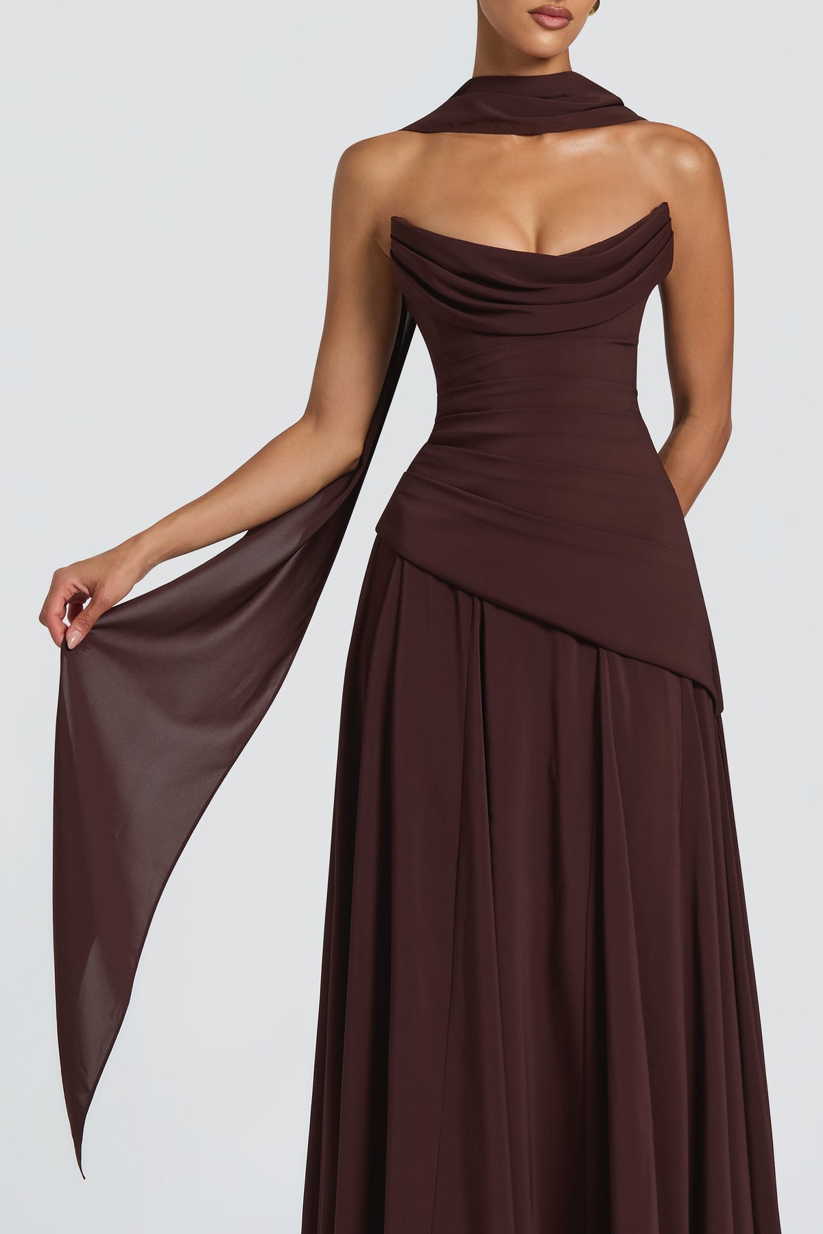 Solid Off-Shoulder Tie-Up Midi Dress