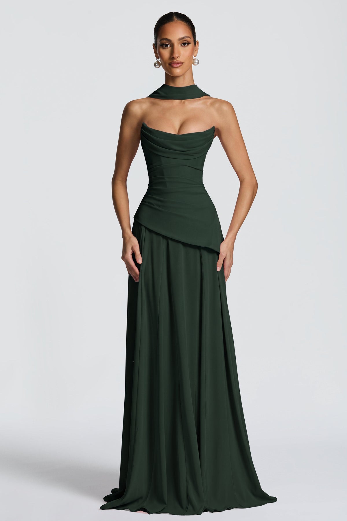Solid Off-Shoulder Tie-Up Midi Dress