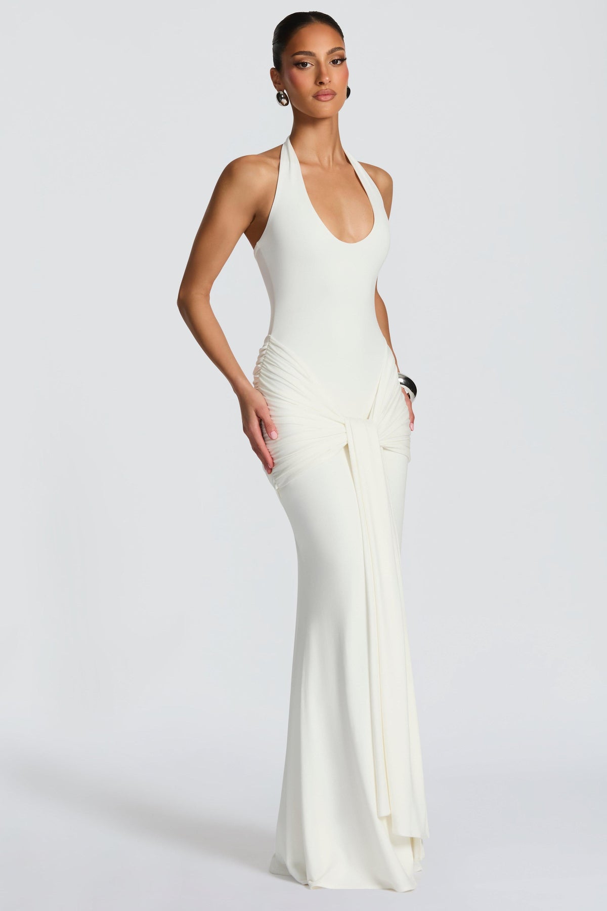 Jersey Halter Neck Tie-Up Maxi Dress