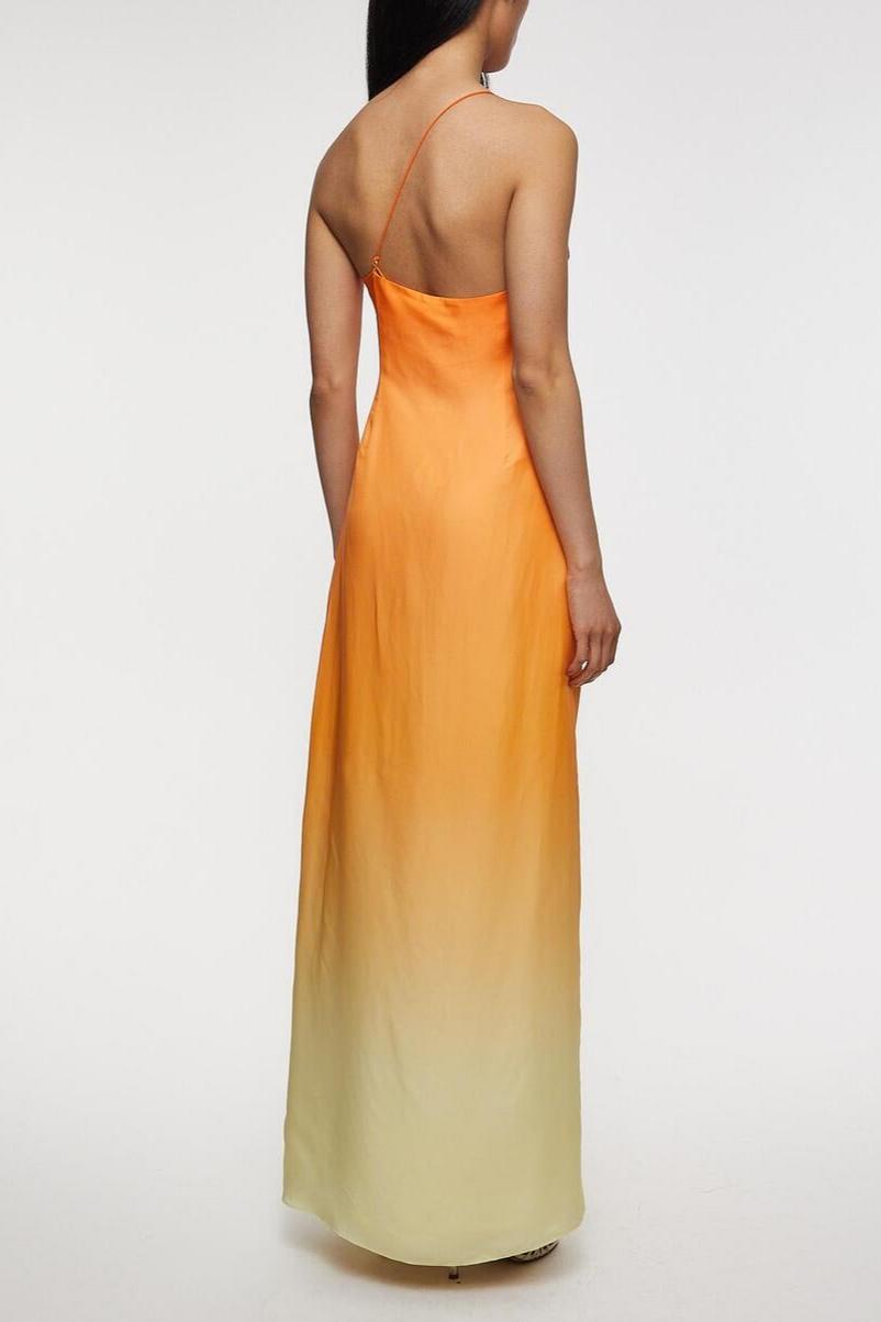Jersey Gradient Color Skew Collar Maxi Dress