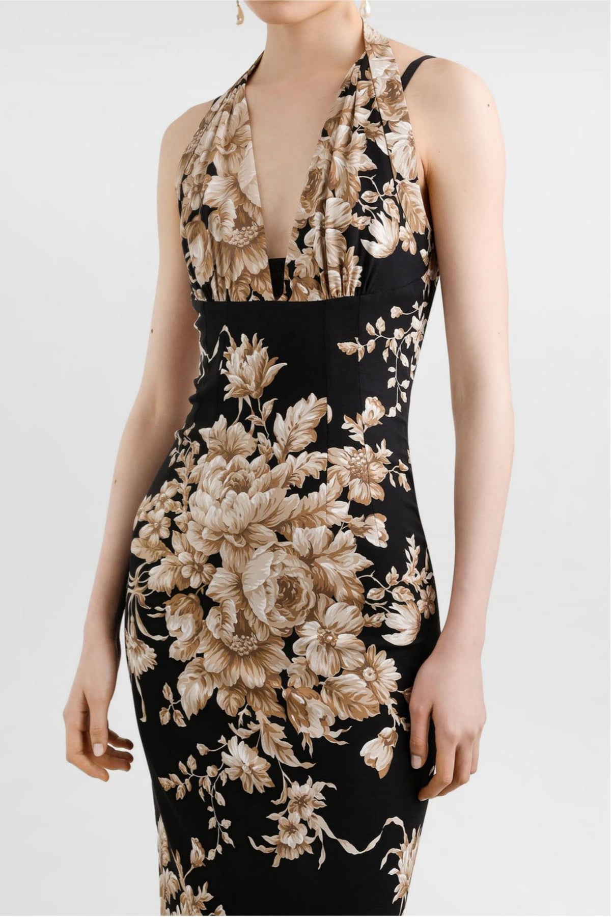 Floral Halter Neck Backless Midi Dress
