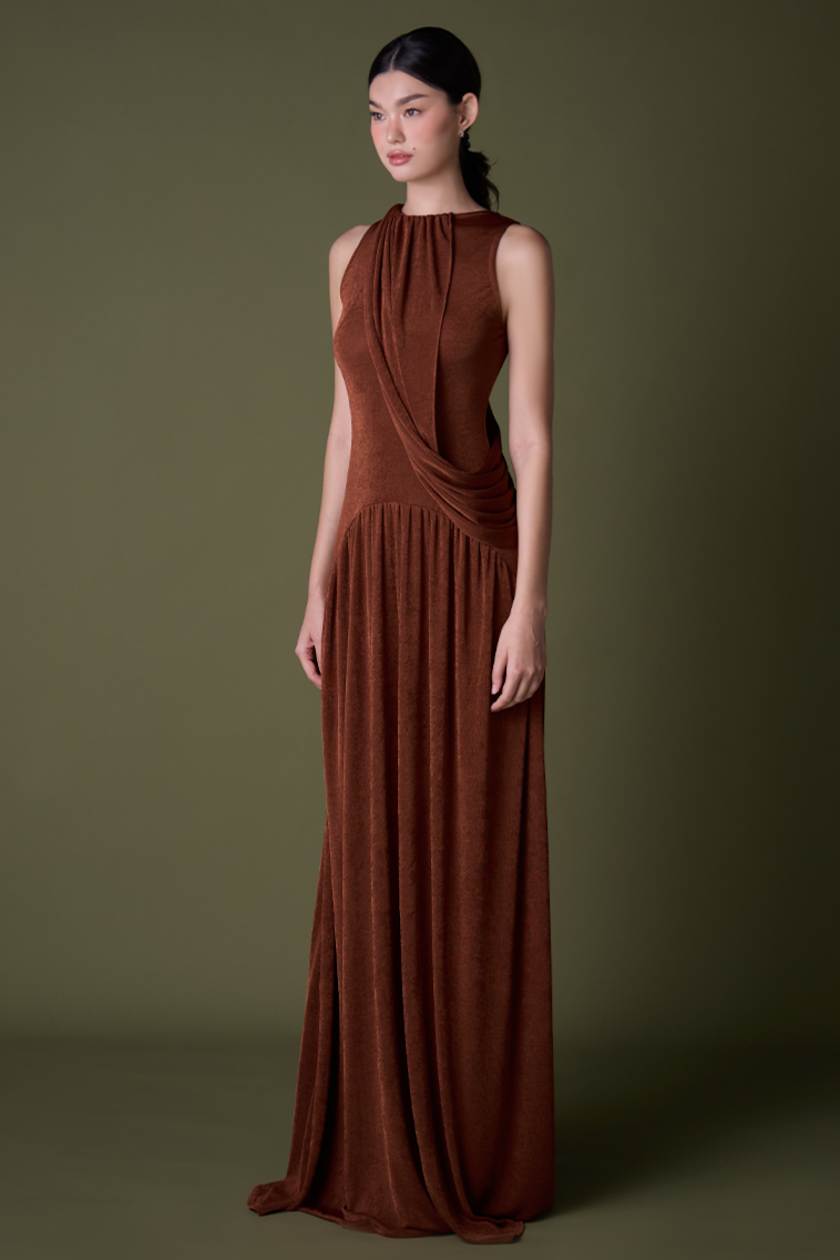 Jersey Gathering Sleeveless Maxi Dress