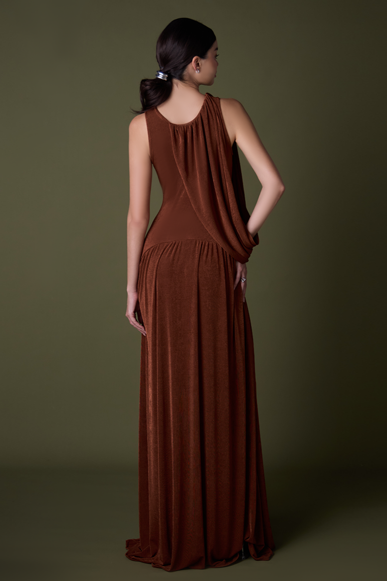 Jersey Gathering Sleeveless Maxi Dress