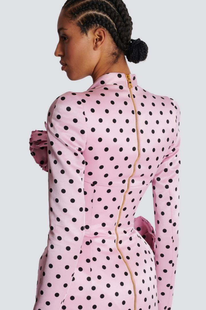 Polka Dot V-Neck 3D Flower Mini Dress