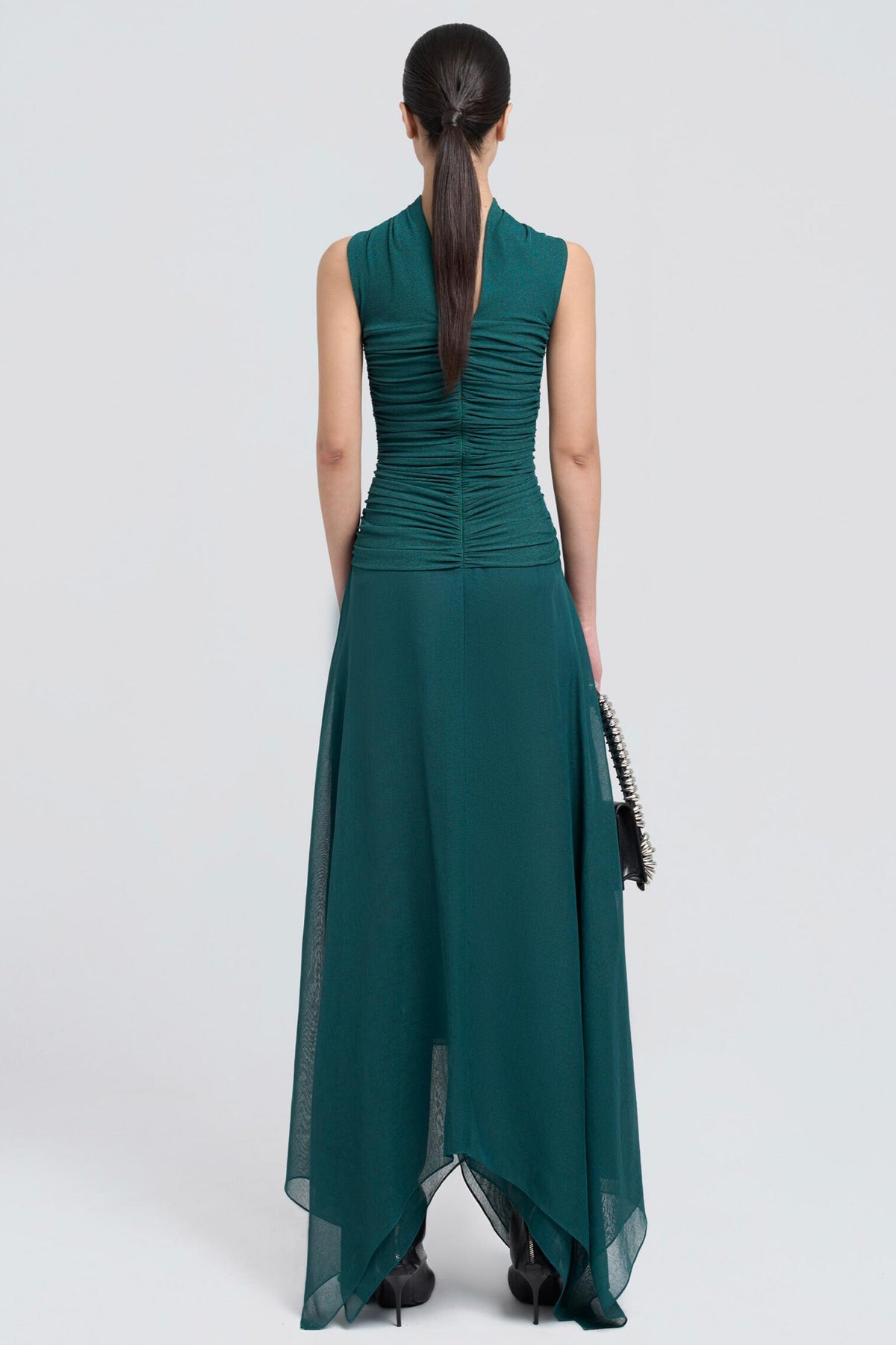 Jersey Splicing Organza Gathering Maxi Dress