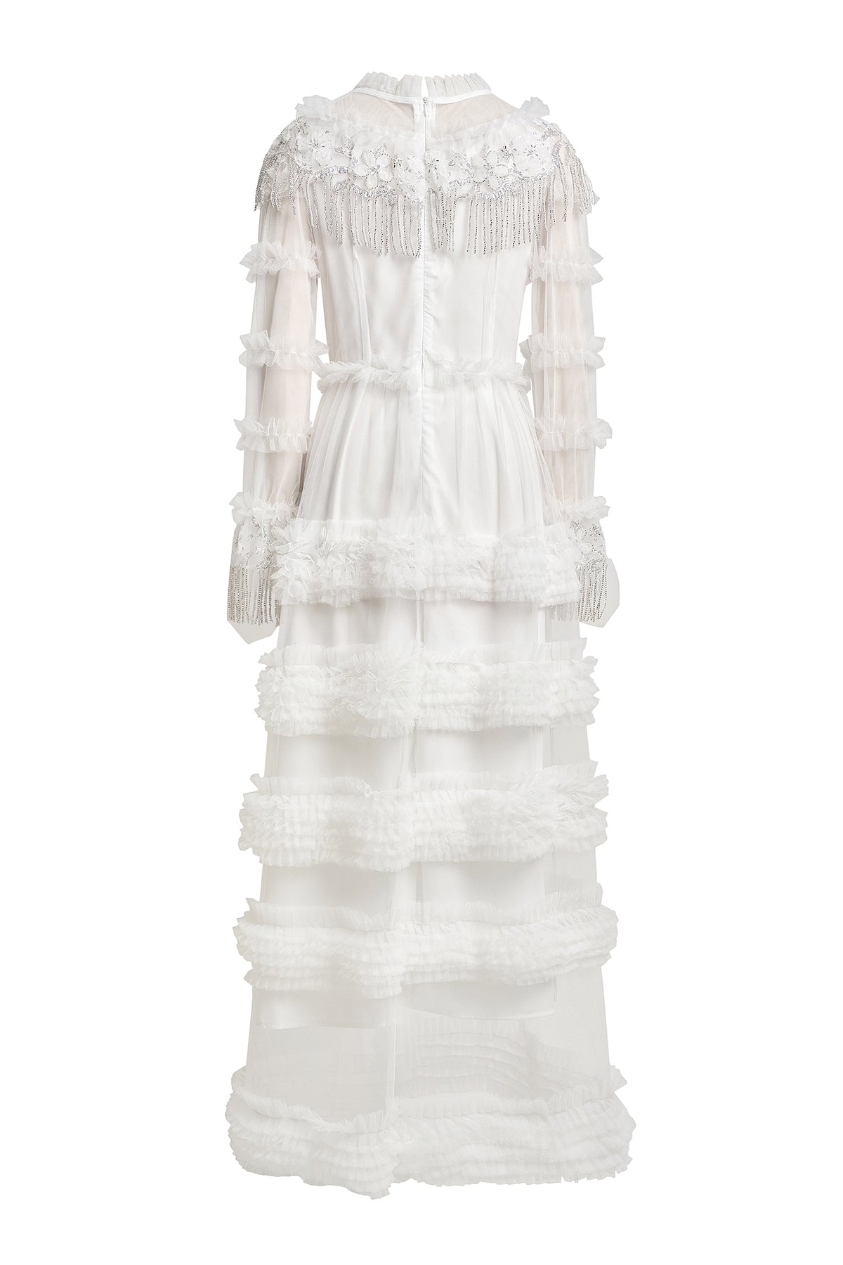 Beaded Frill Round Neck Maxi Dress