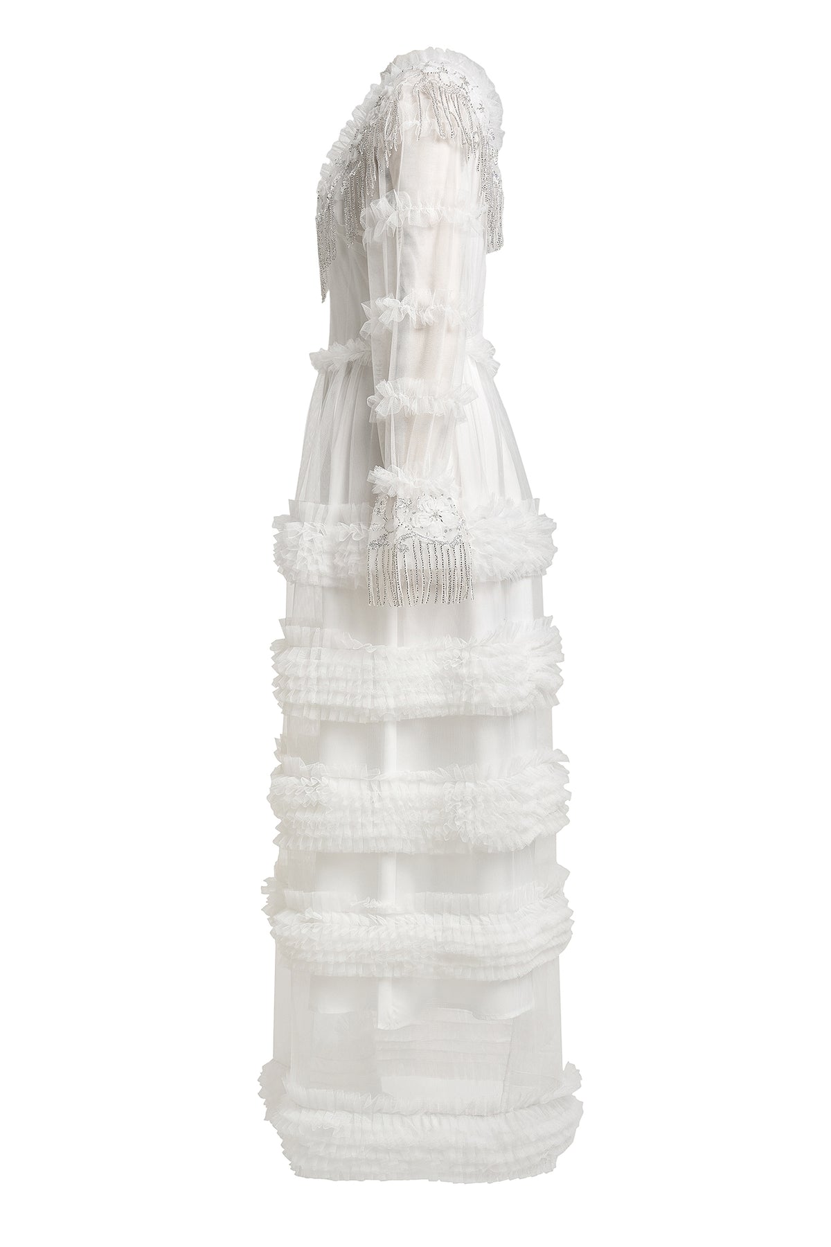 Beaded Frill Round Neck Maxi Dress