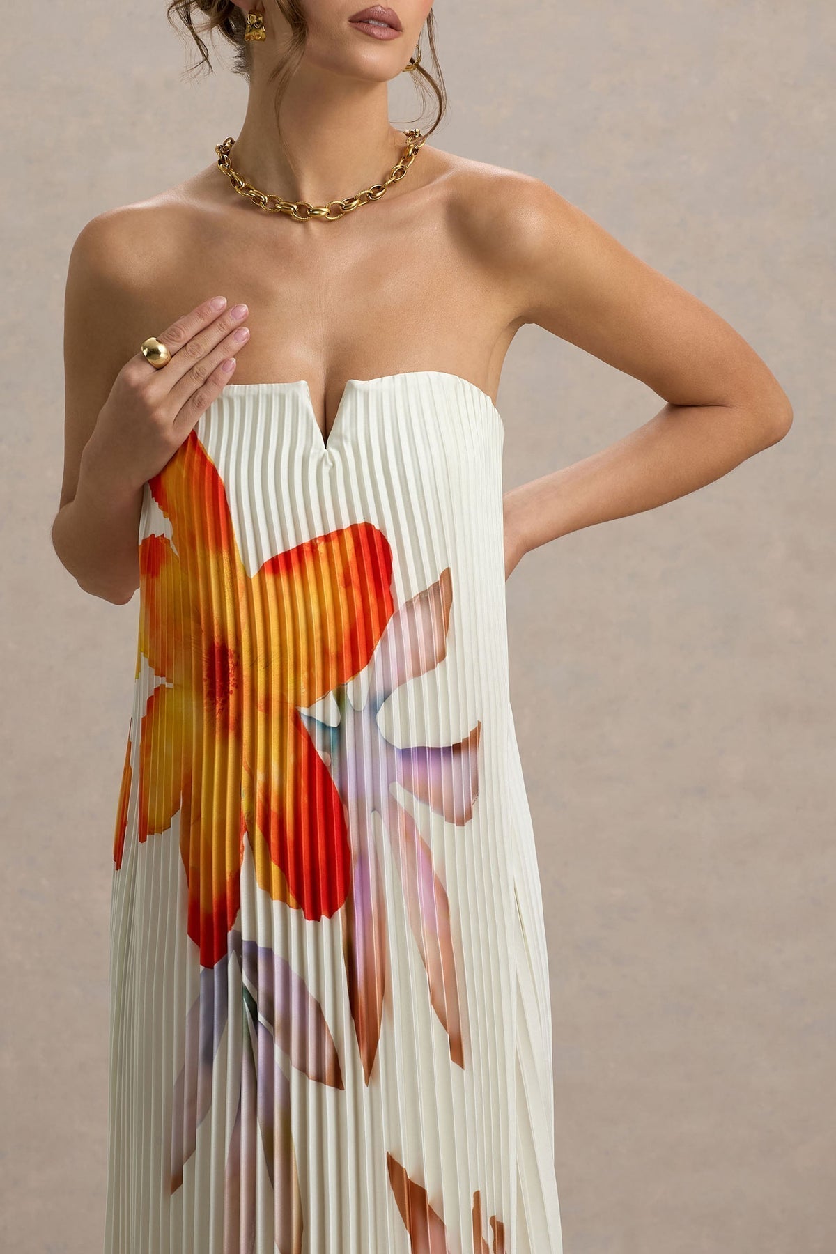 Floral Pleated Sleeveless Maxi Dress